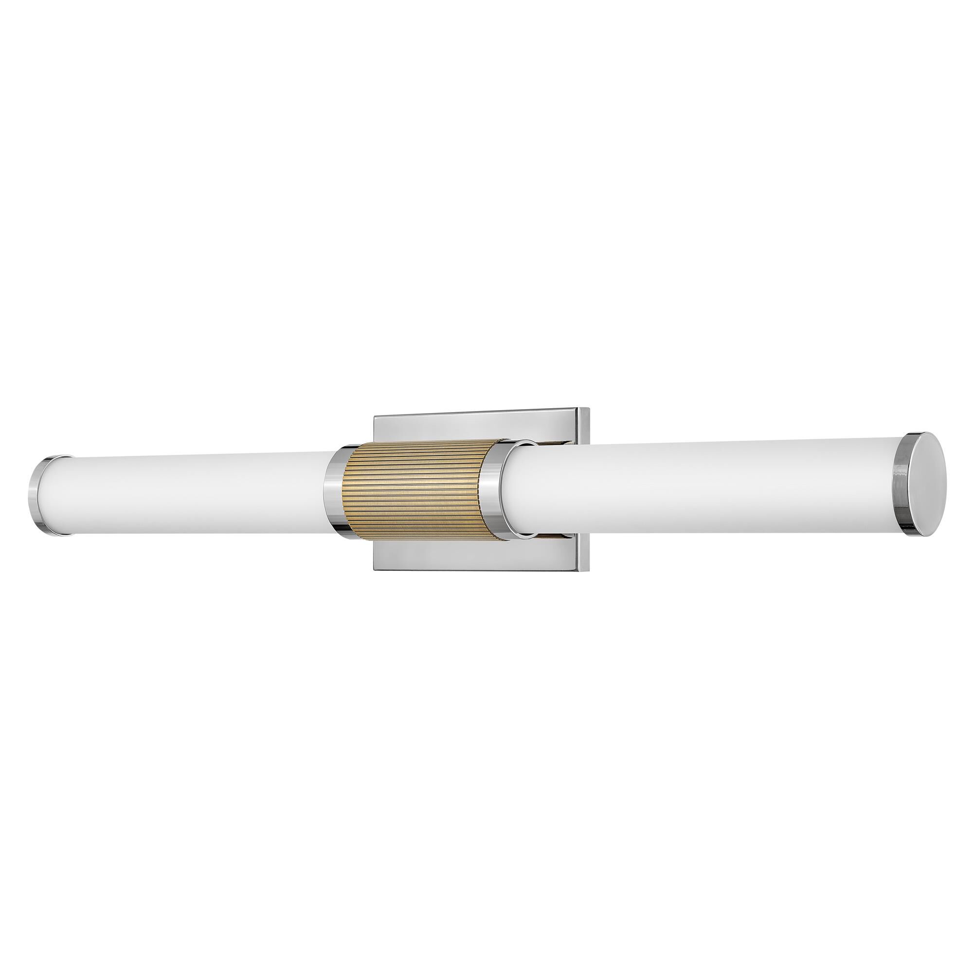 Shown in Polished Nickel with Lacquered Brass Accents finish and Etched Opal glass