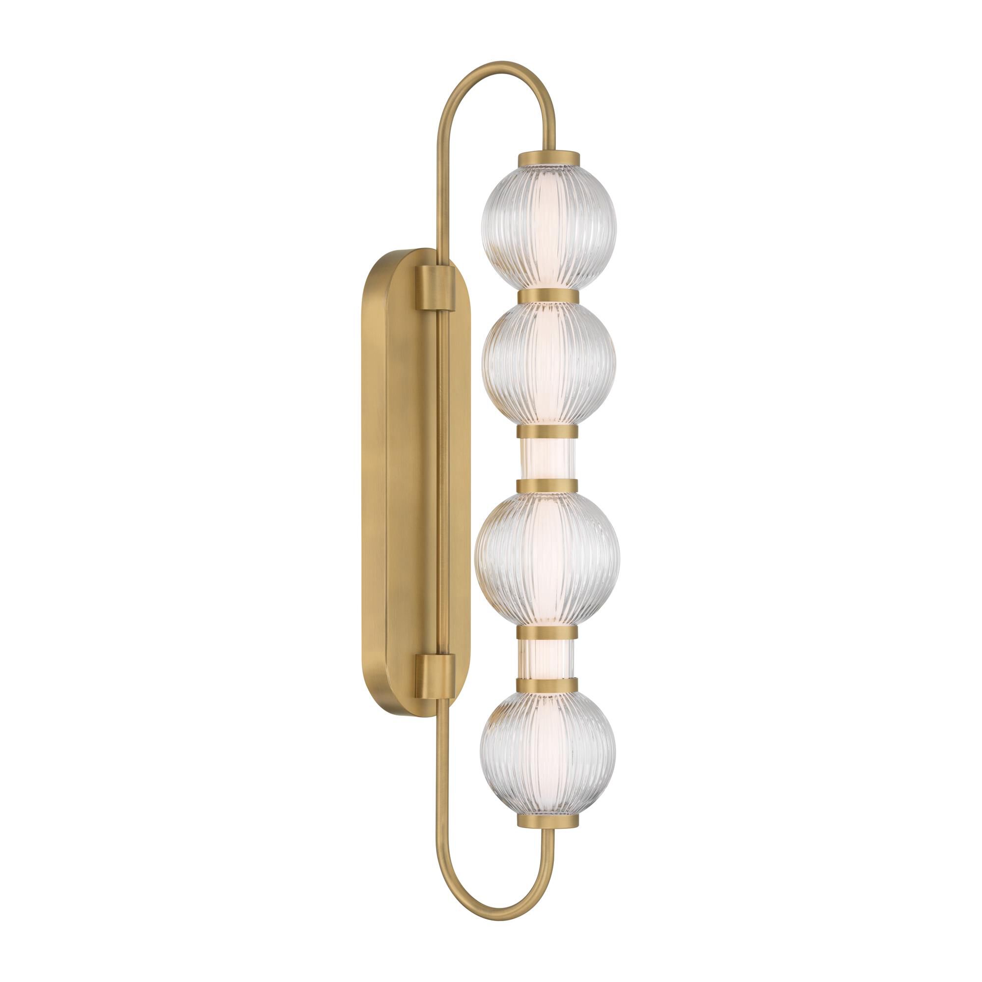 Shown in Legacy Brass finish and Clear Ribbed glass