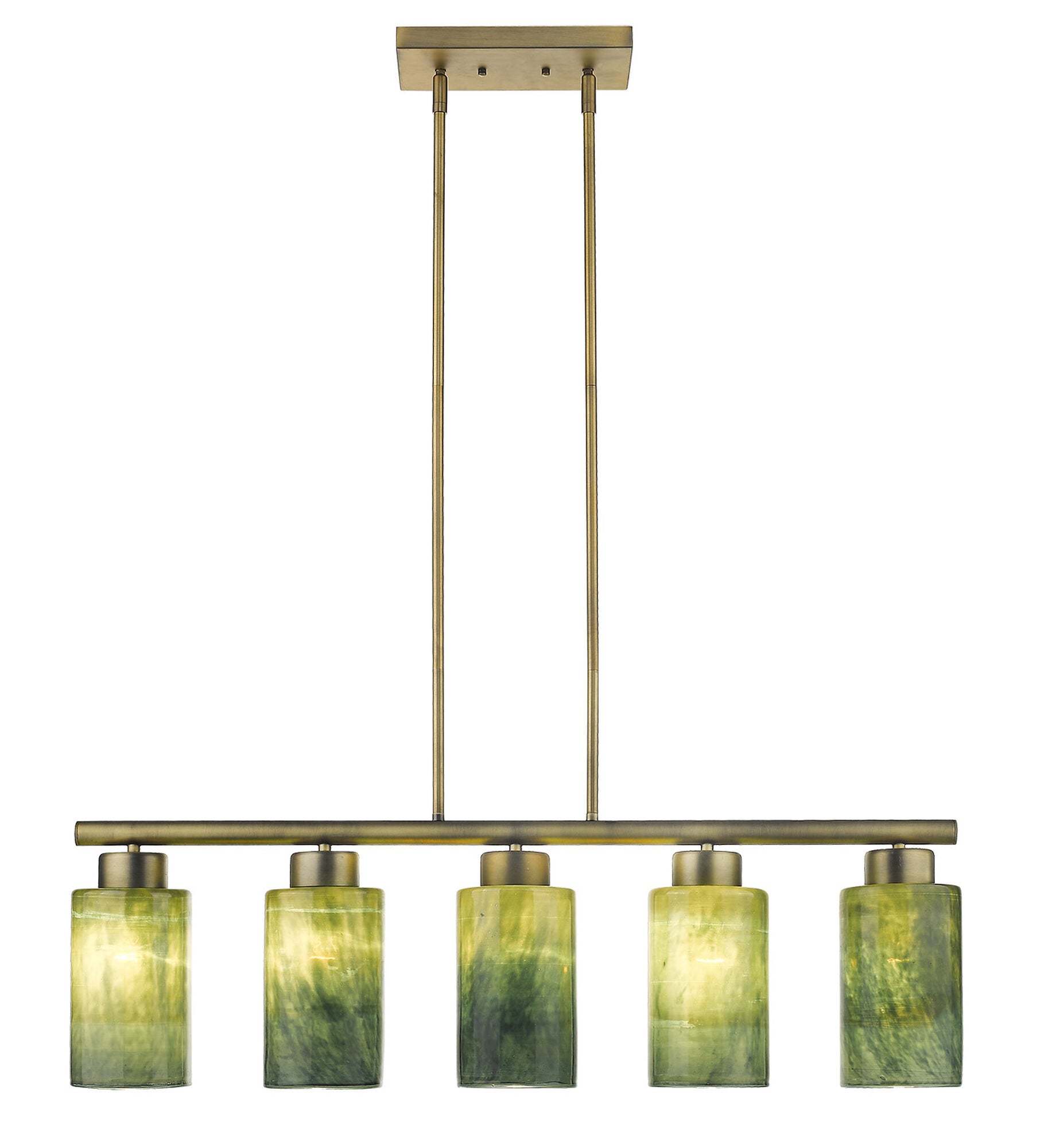 Shown in Brass finish and Blue/Gold glass and Blue/Gold Cylindrical Glass s shade