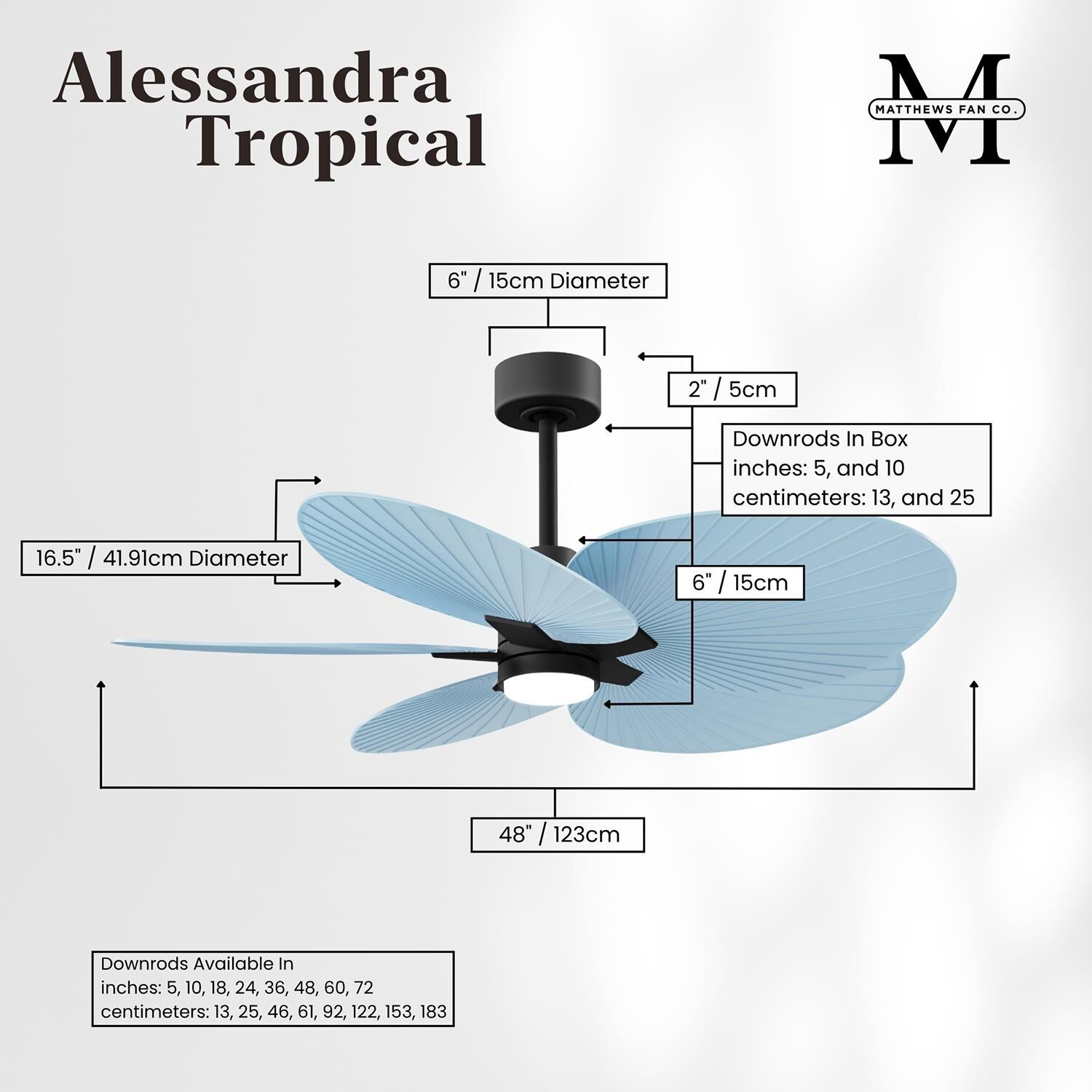 Alessandra Tropical Outdoor Rated 48 Inch Ceiling Fan with Light Kit by Matthews Fan Company