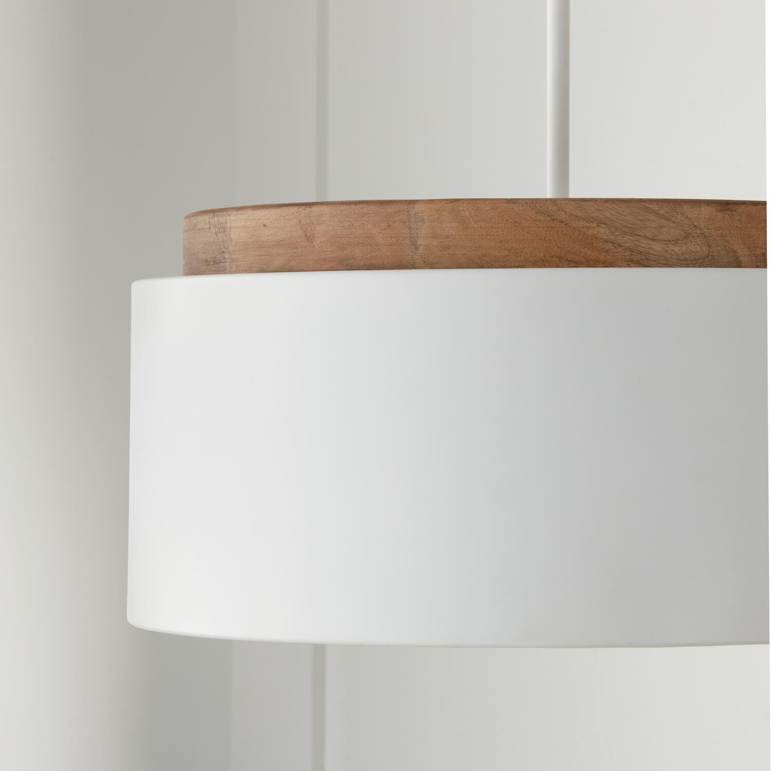 Shown in Light Wood And White finish and Soft White  Orb glass and Matte White Metal shade