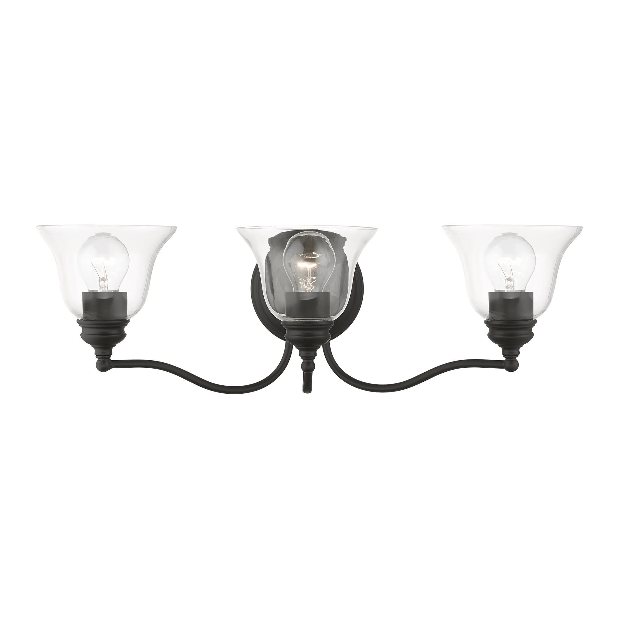 Shown in Black finish and Hand Blown Clear glass