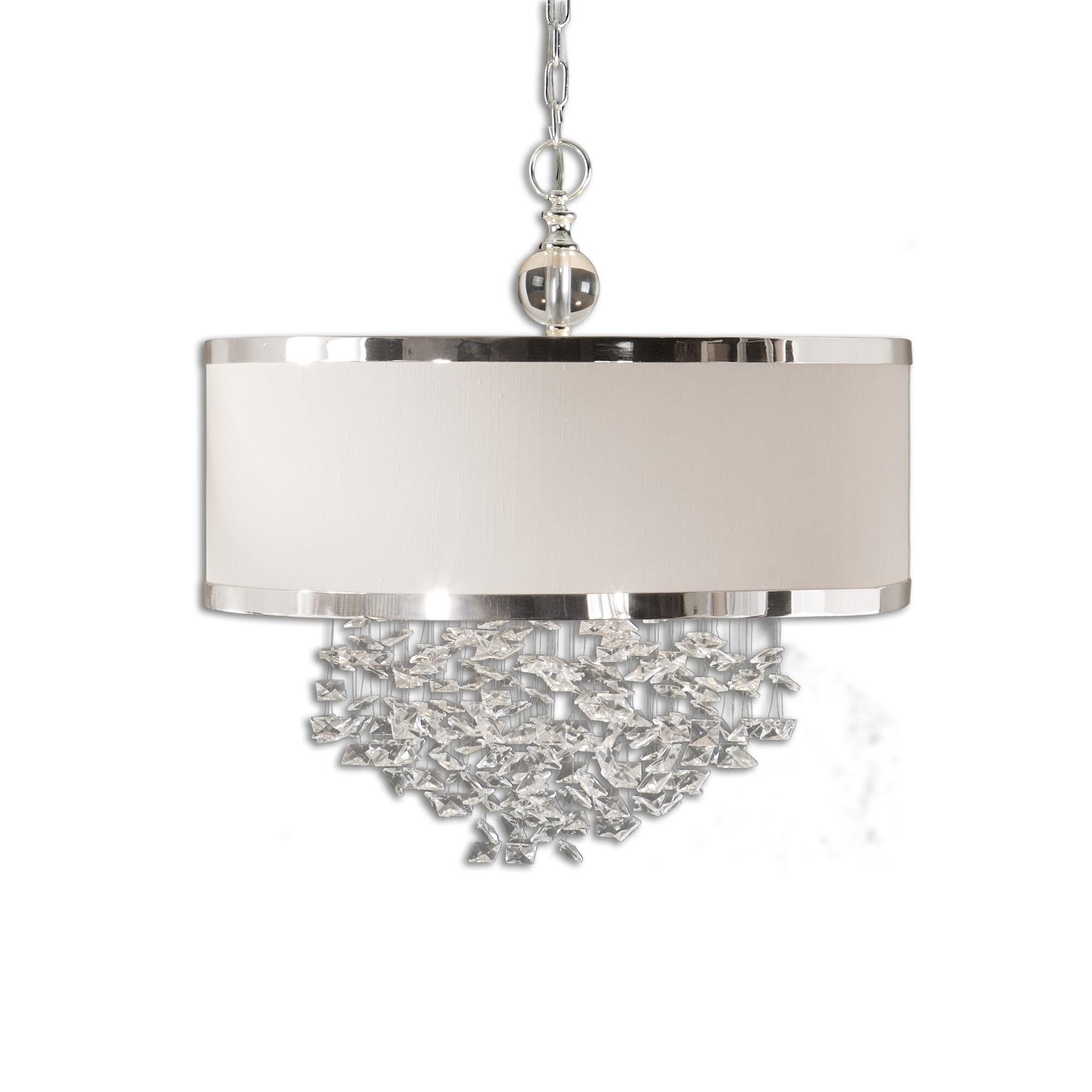 Shown in Chrome Plated finish and Clear crystal and Off White Linen shade