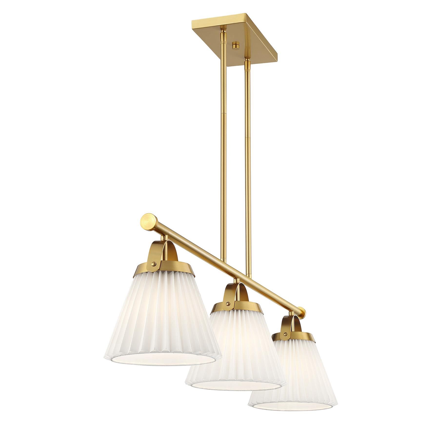 Shown in Natural Brass finish and White Knife Pleated Fabric shade