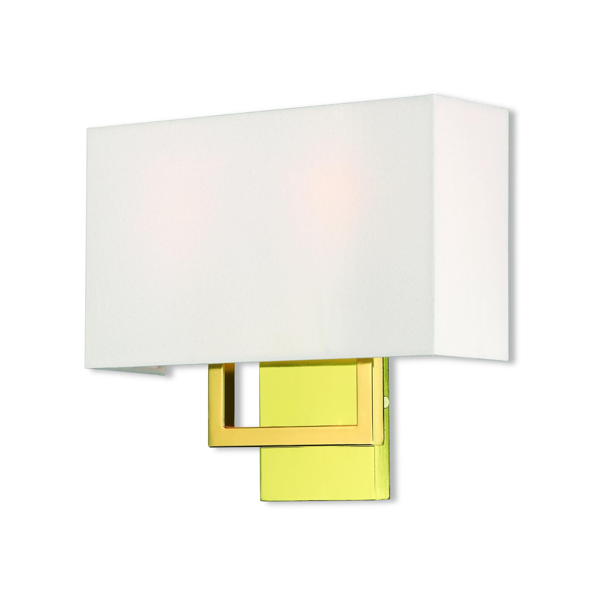 Shown in Polished Brass finish and Hand Crafted Off-White Fabric Outside & White Fabric Inside Hardback shade