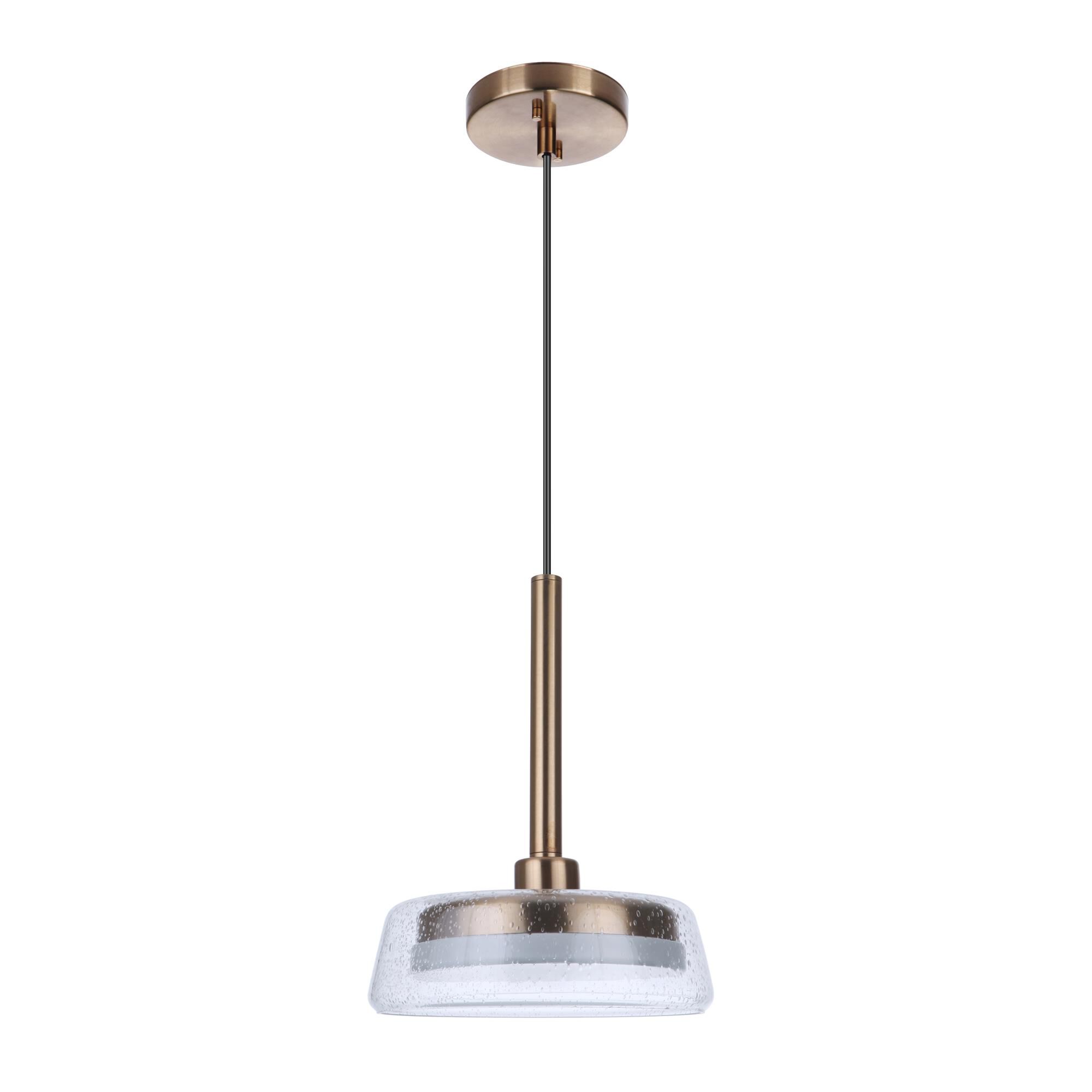 Shown in Satin Brass finish and Clear Seeded glass and Glass shade