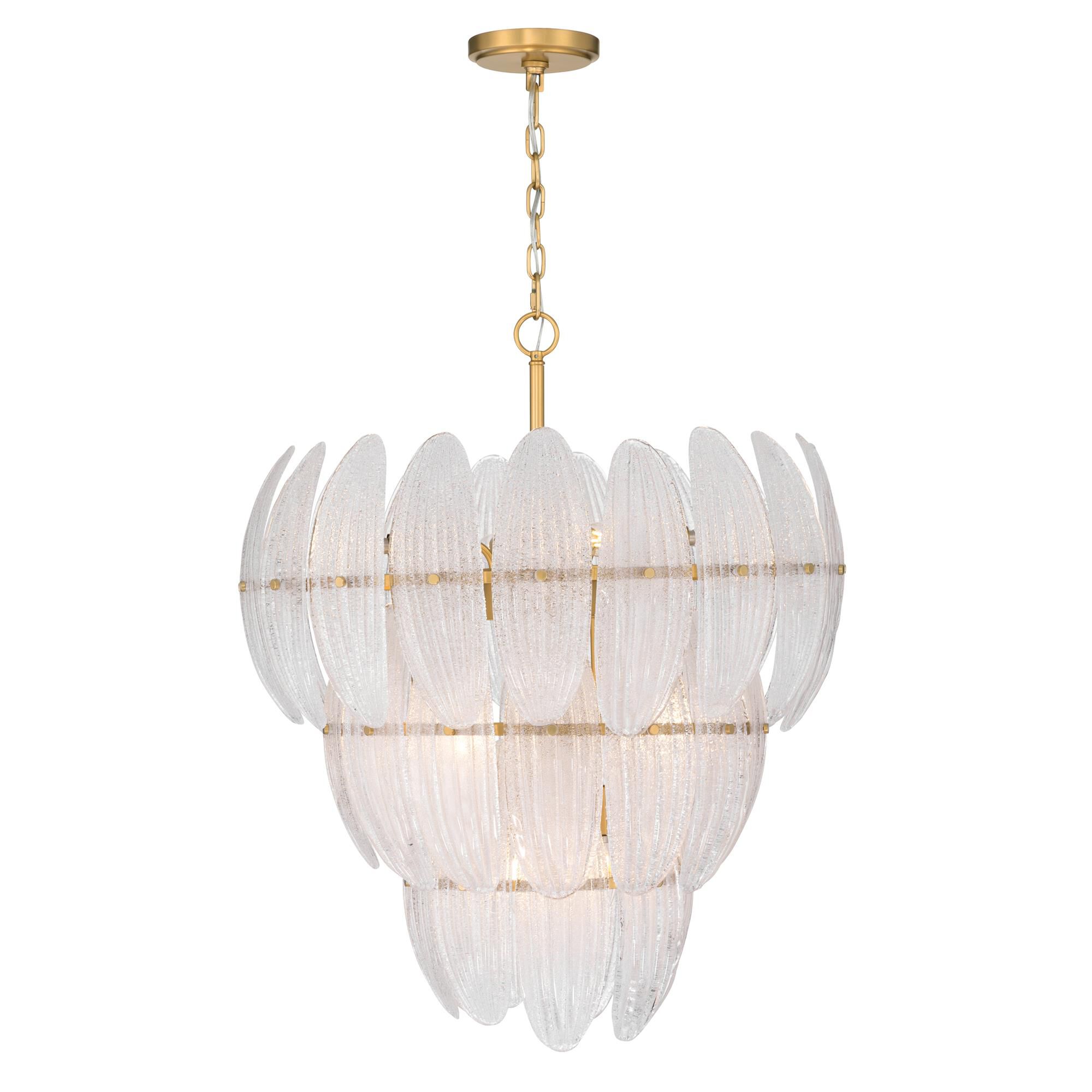 Shown in Legacy Brass finish and Clear Textured shade