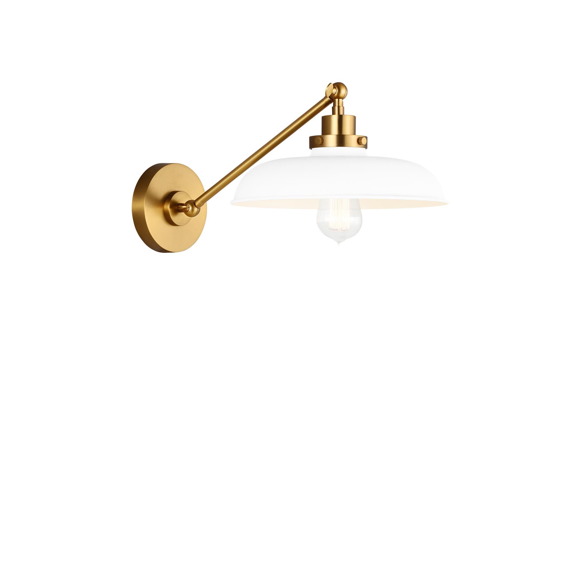 Shown in Matte White And Burnished Brass finish and Matte White Steel shade