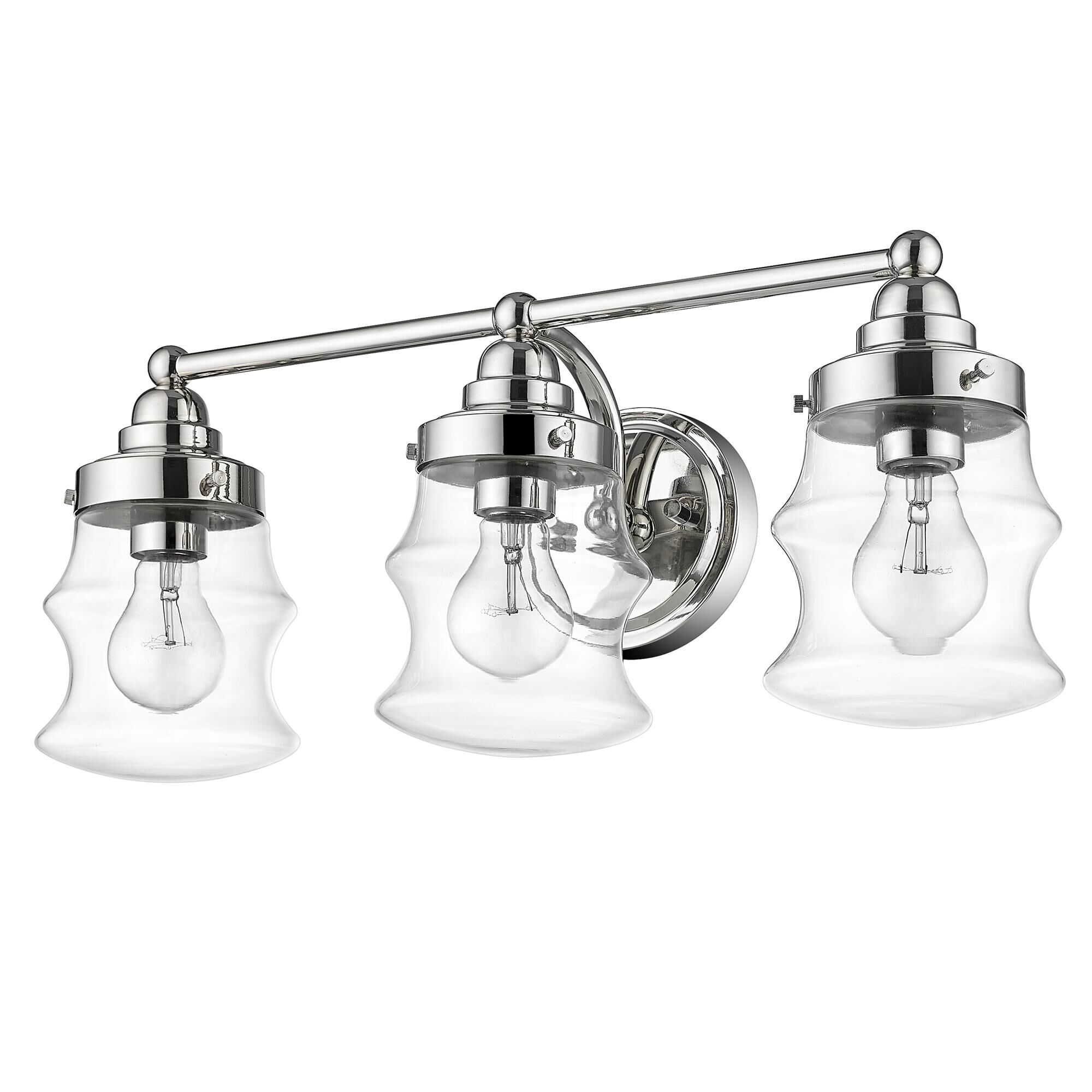 Shown in Polished Nickel finish and Clear Glass shade