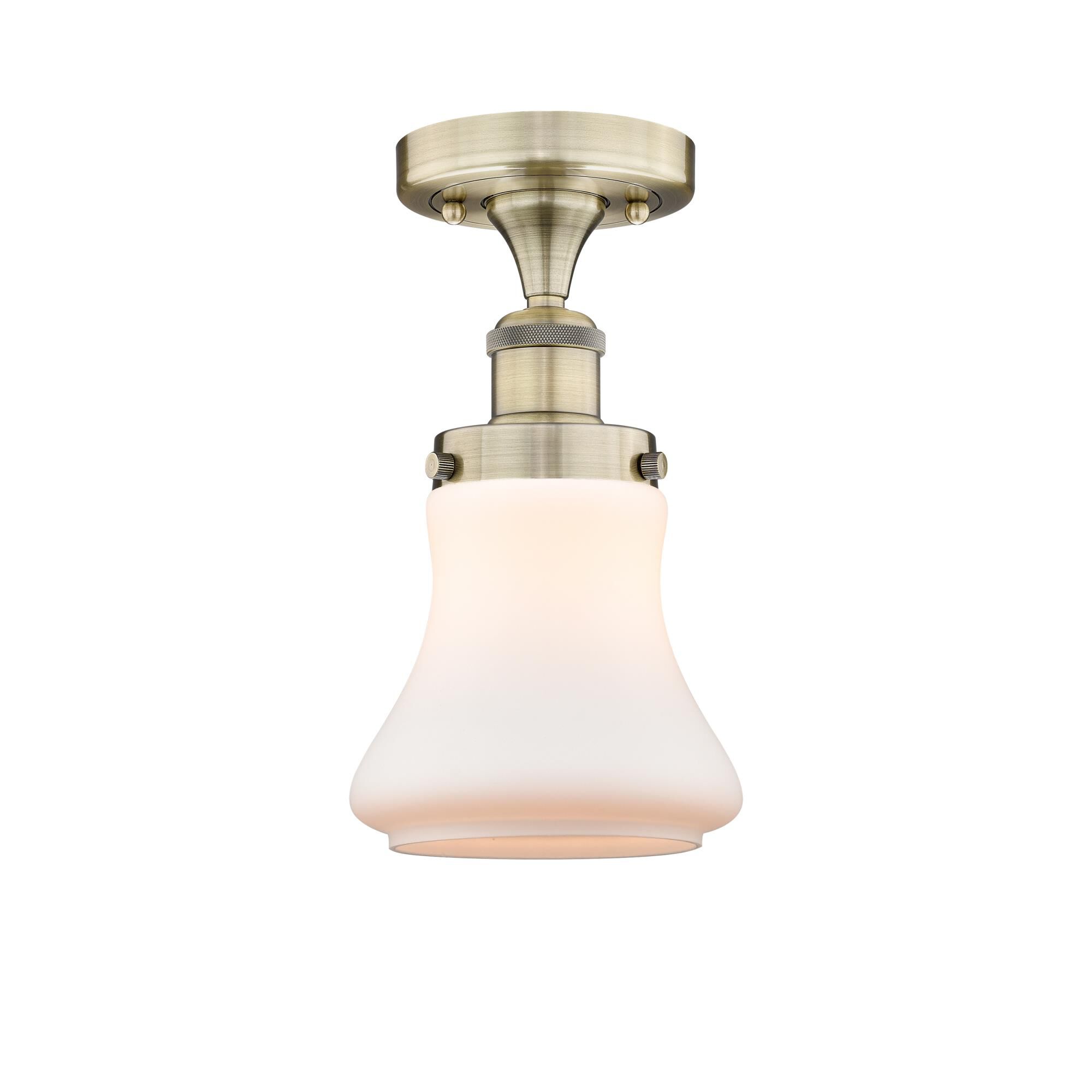 Shown in Antique Brass finish and Matte White glass