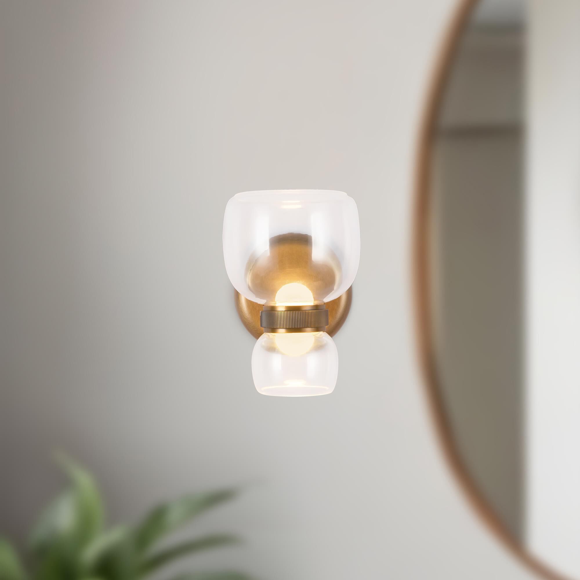 Shown in Vintage Brass finish and Clear glass