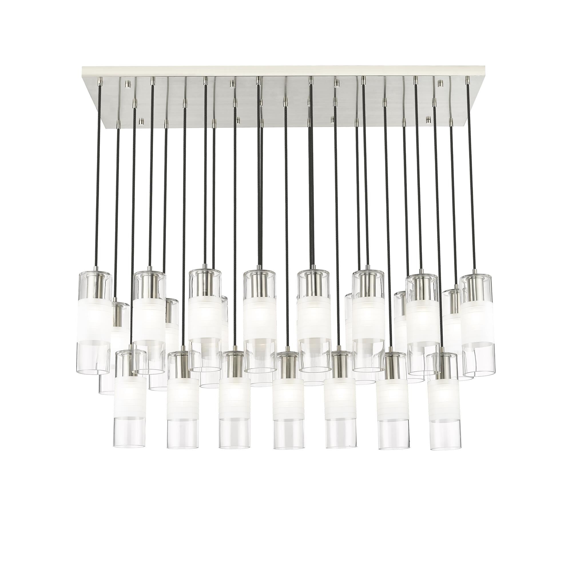 Shown in Brushed Nickel finish and Clear+frosted glass and Clear+frosted shade