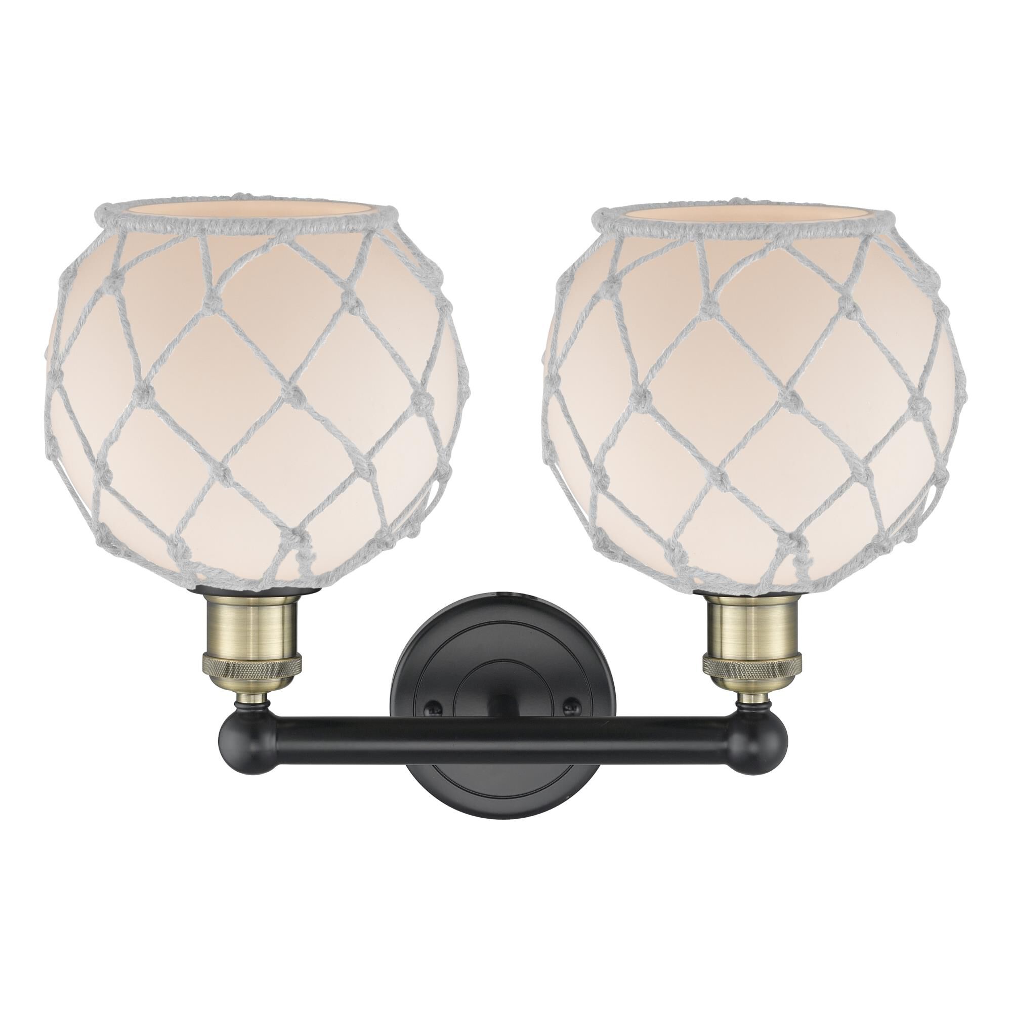 Shown in Black Antique Brass finish and White with White Rope glass