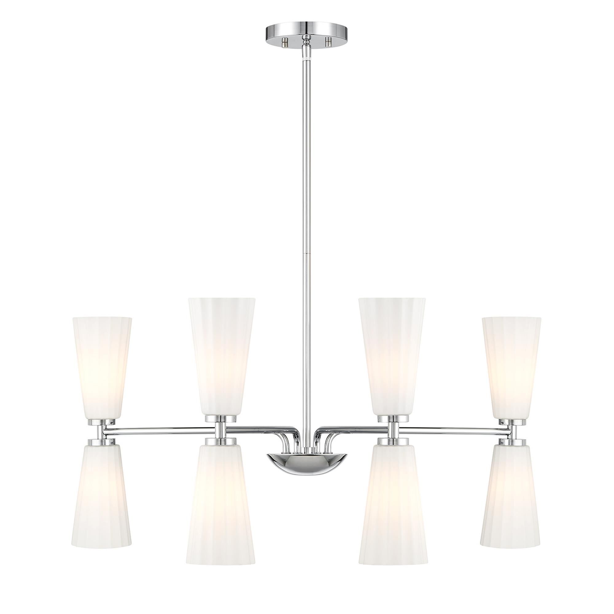 Shown in Chrome finish and White Fluted glass and Glass shade
