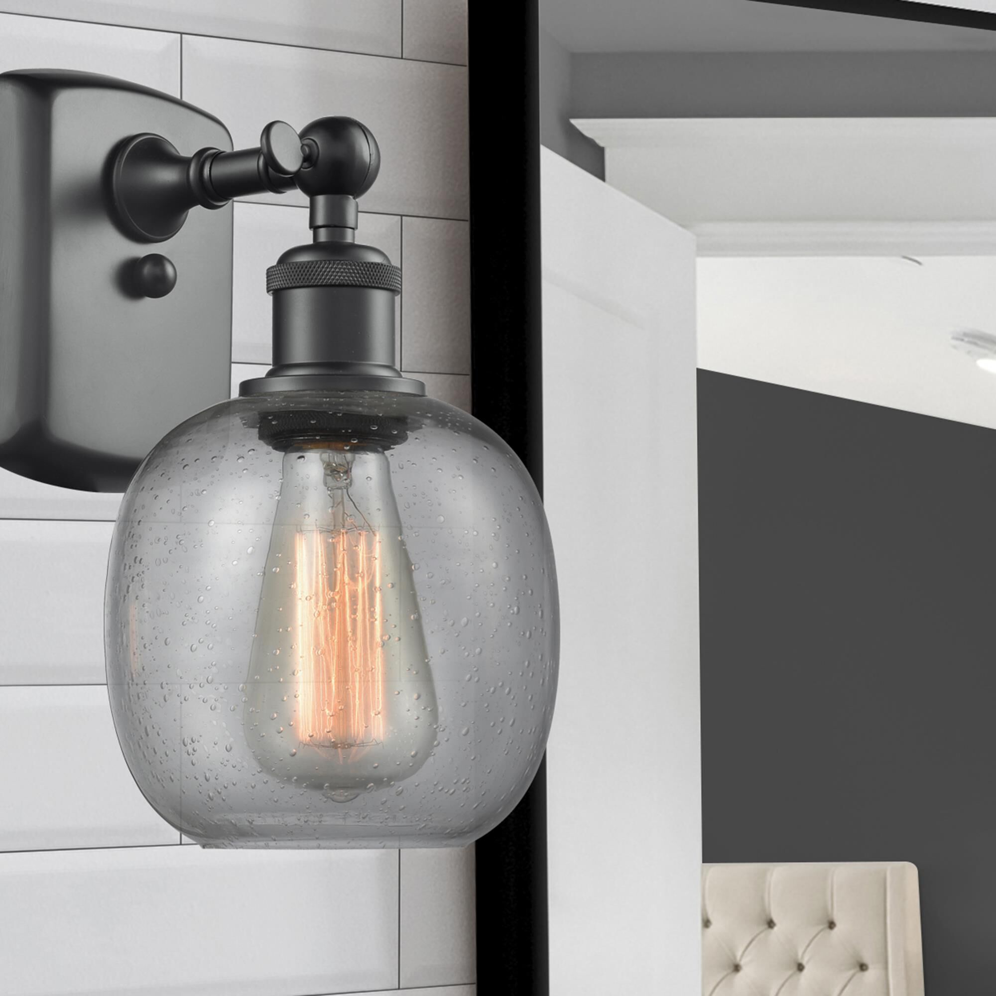Shown in Matte Black finish and Seedy glass