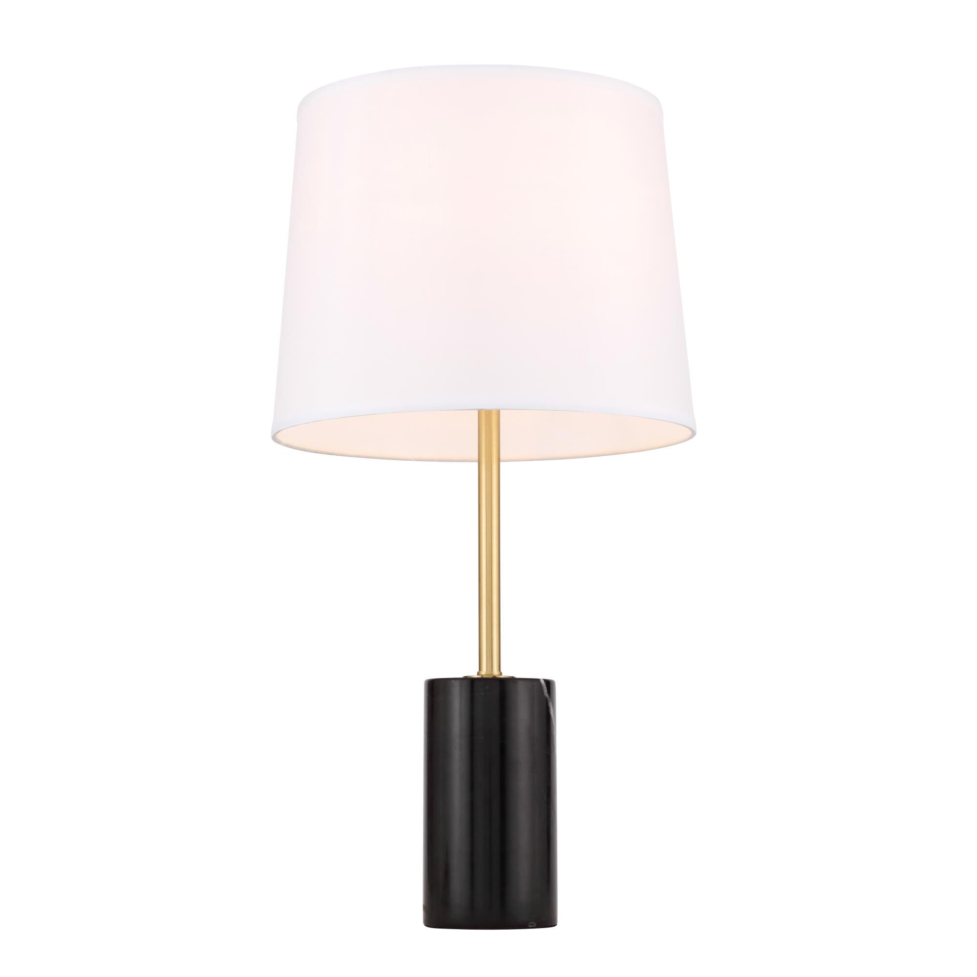 Shown in Brushed Brass And Black finish and Fabric - Off White shade
