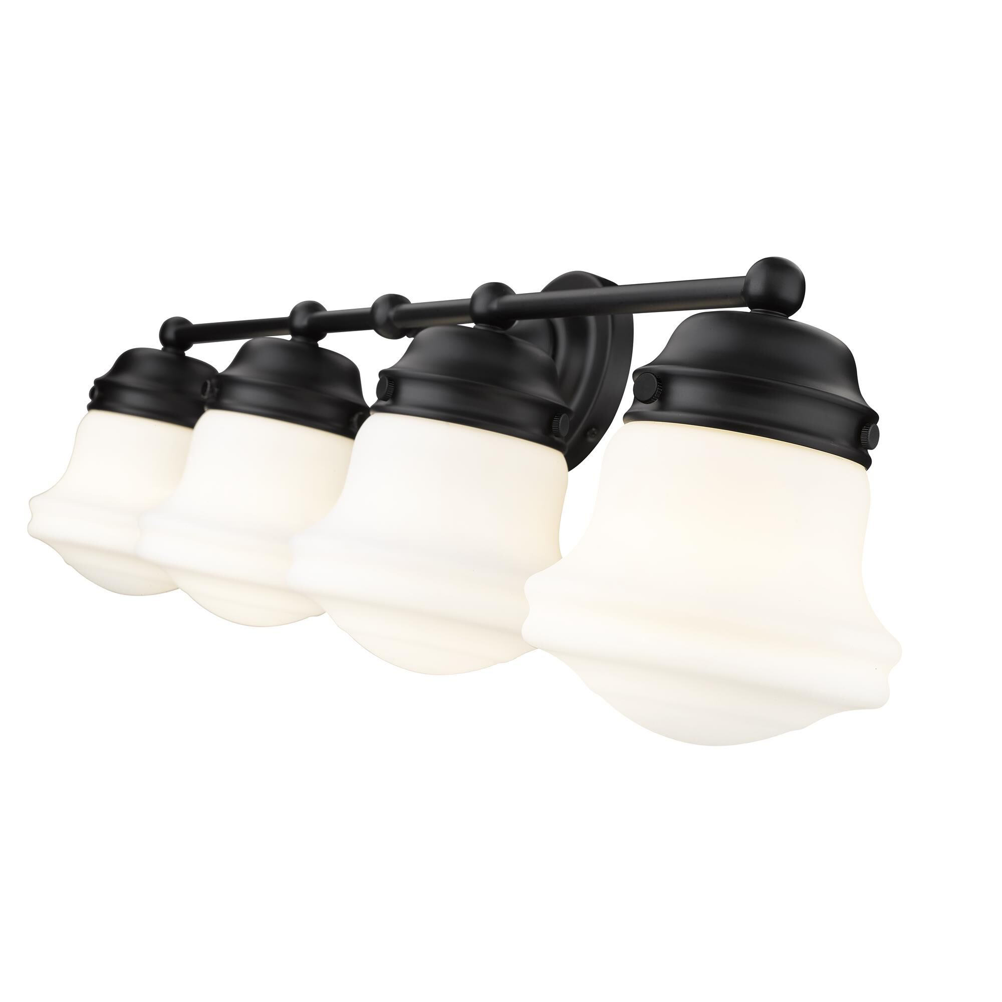 Shown in Matte Black finish and Glass shade
