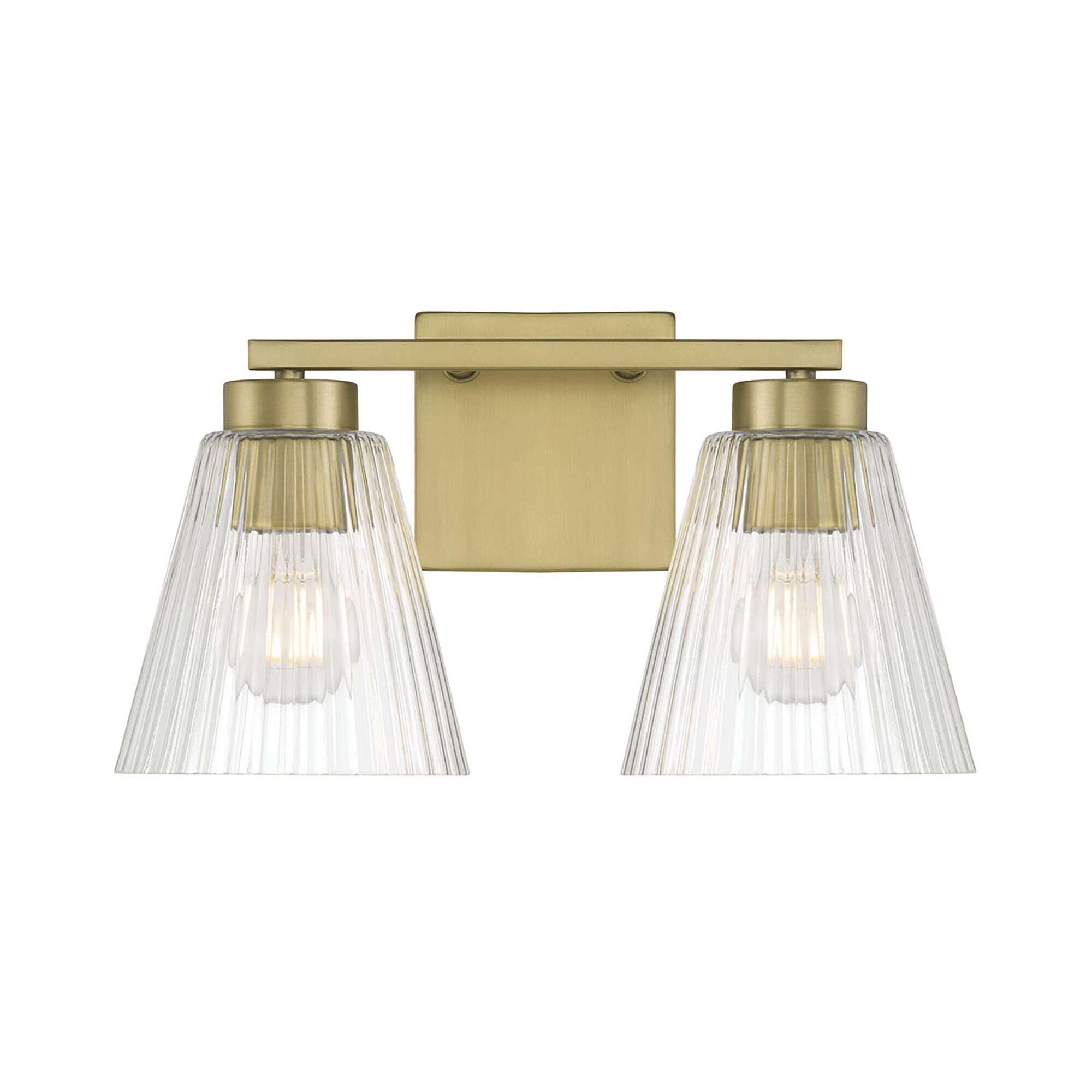 Shown in Vintage Brass finish and Clear Striated glass