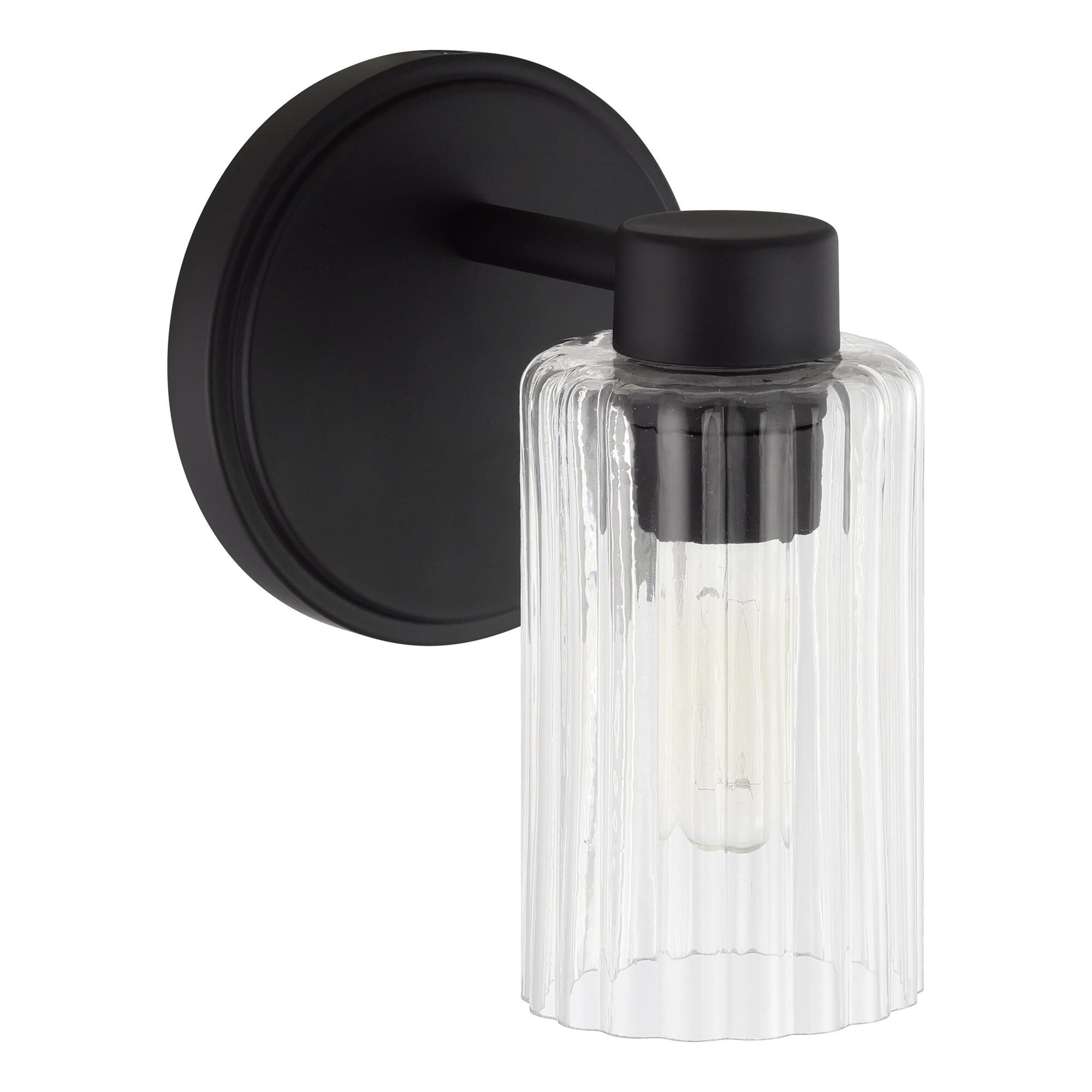 Shown in Matte Black finish and Clear Ribbed glass
