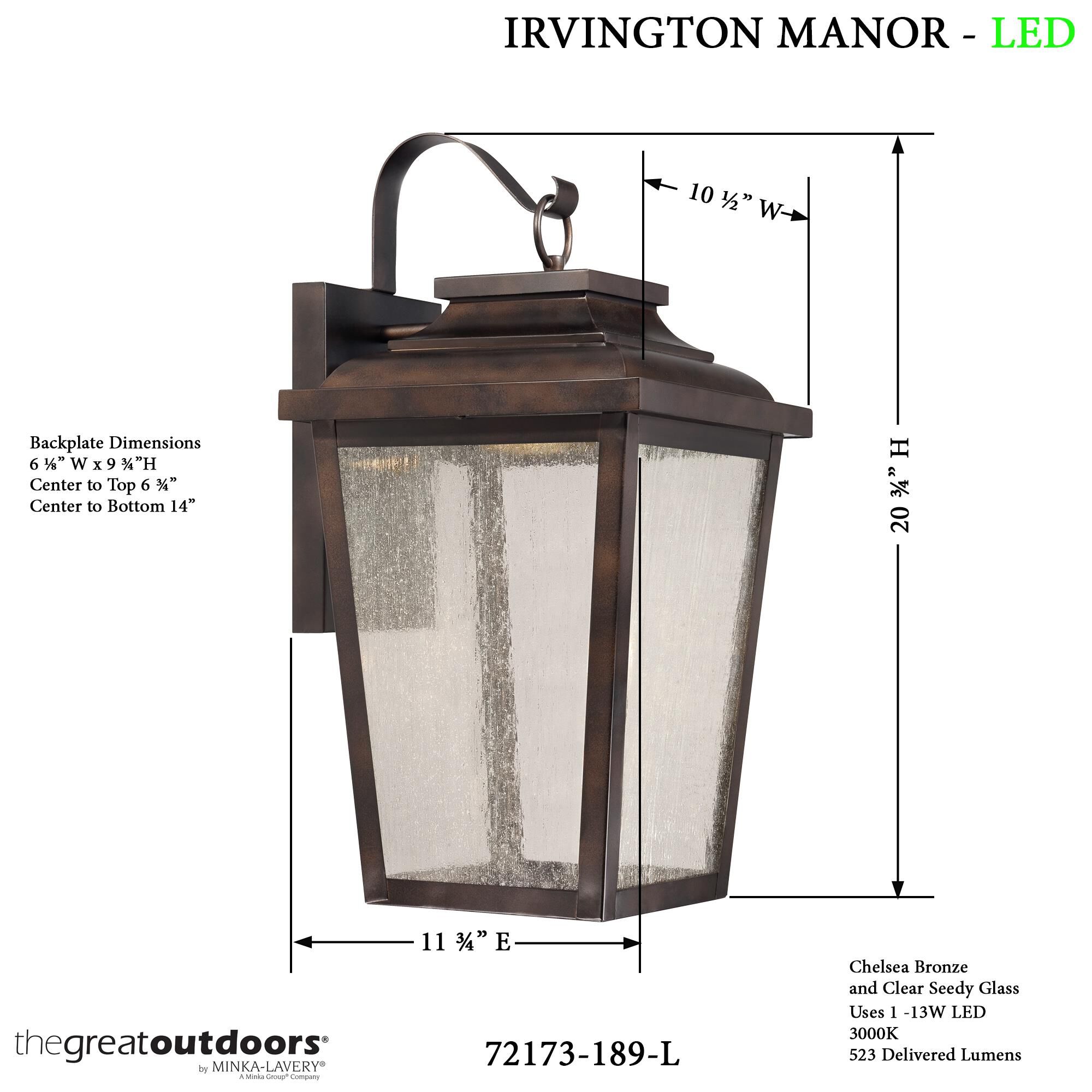 Minka Lavery Irvington Manor 20 Inch Tall LED Outdoor Wall Light