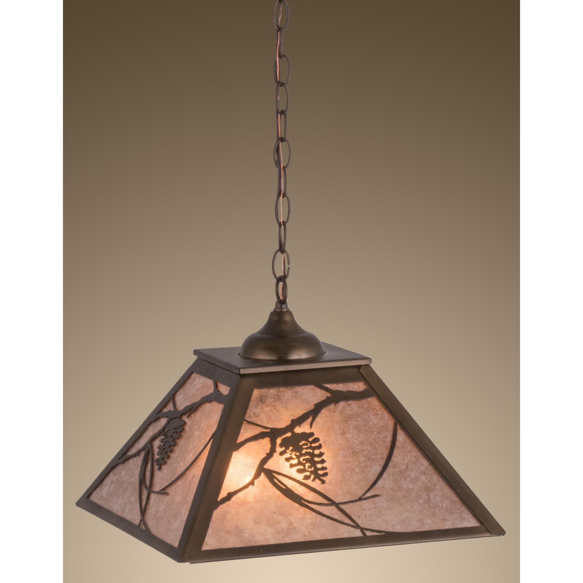 Shown in Antique Copper Finish finish and Silver Mica glass