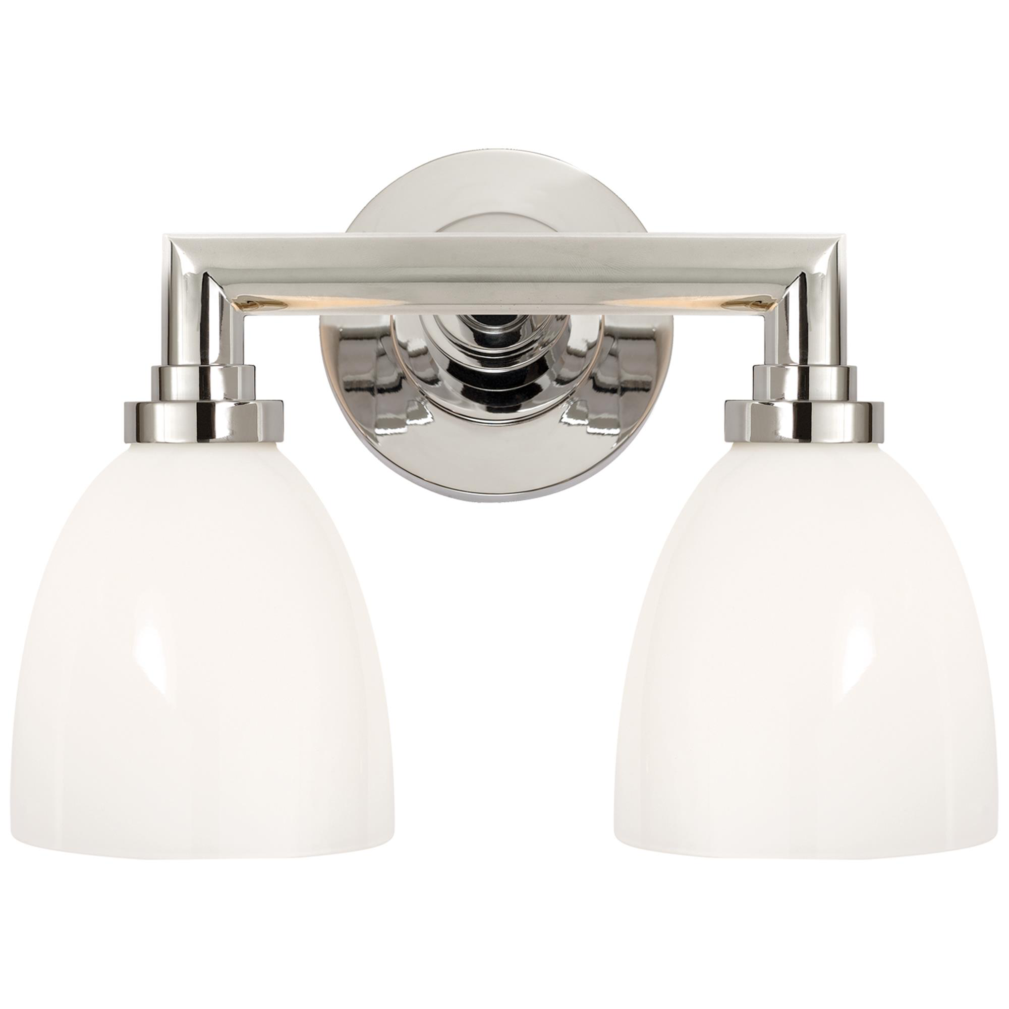 Shown in Polished Nickel finish and White glass
