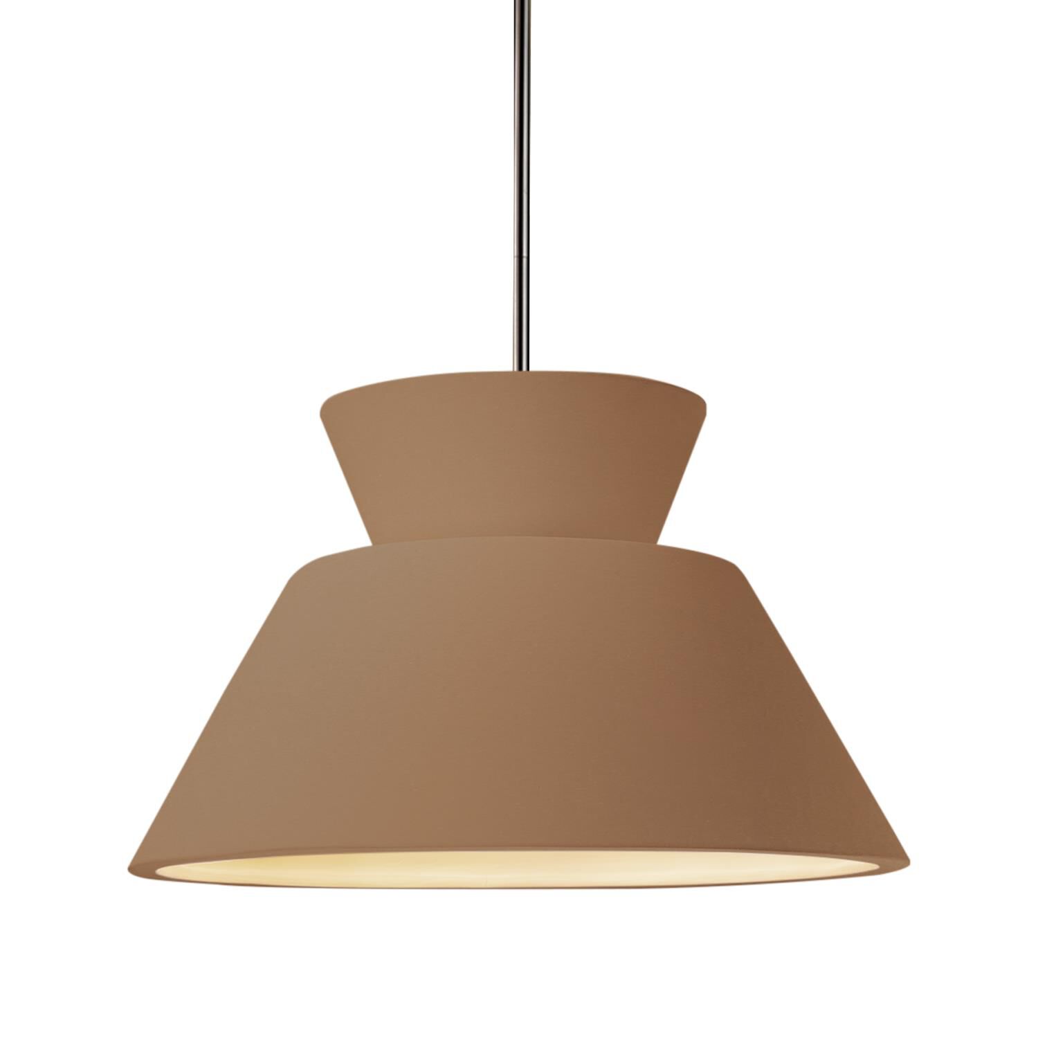 Shown in Brushed Nickel finish and Adobe shade