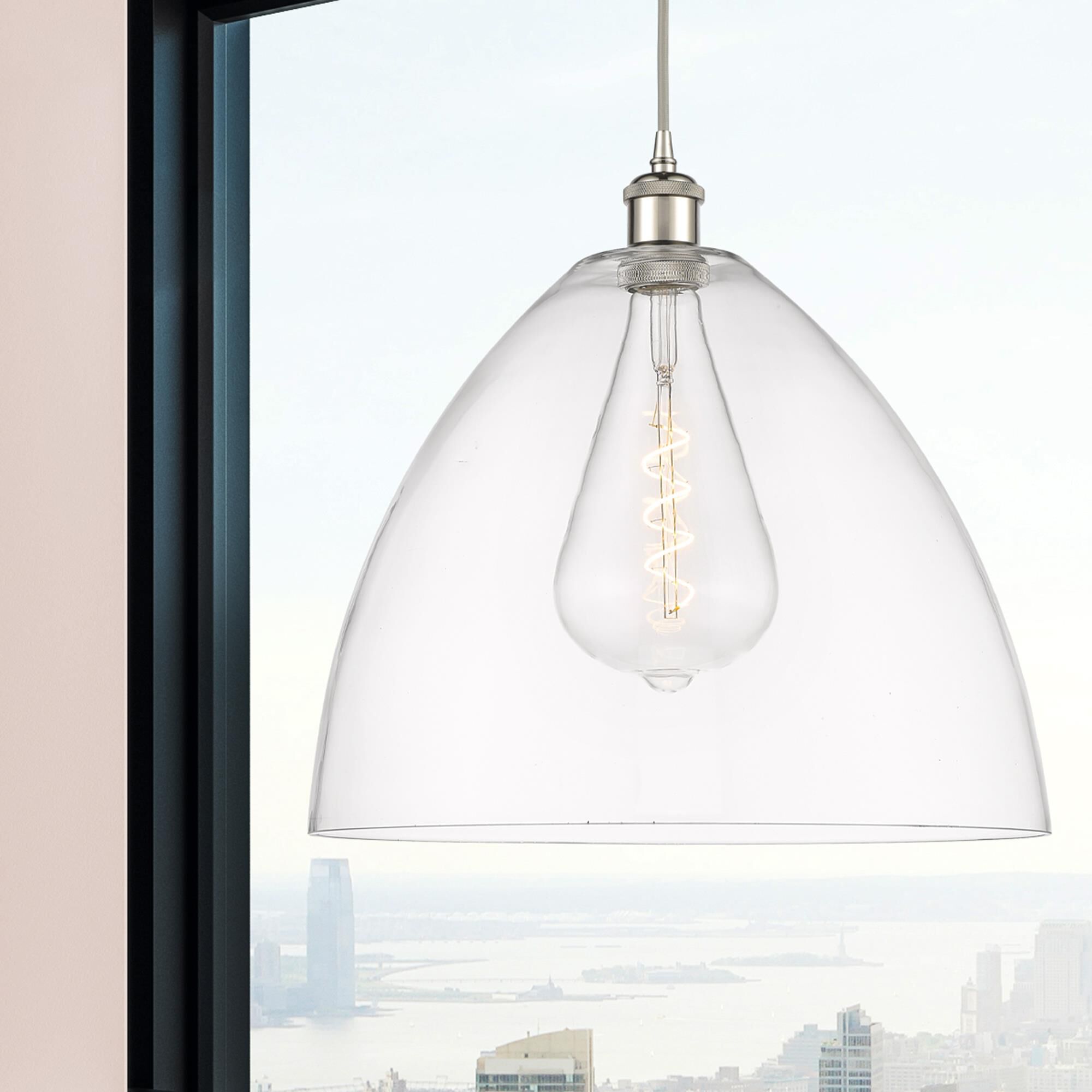 Shown in Polished Nickel finish and Cased Matte White glass