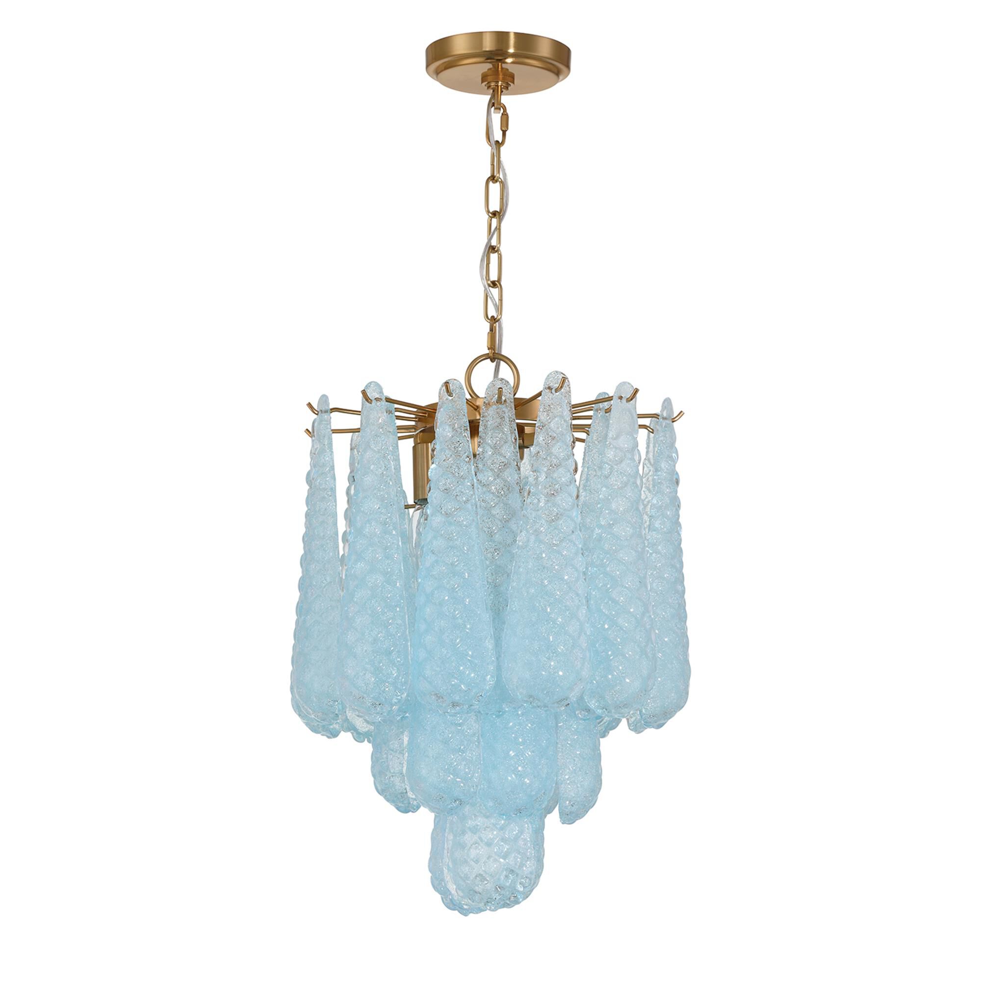 Shown in Aged Brass finish and Sand Blue glass