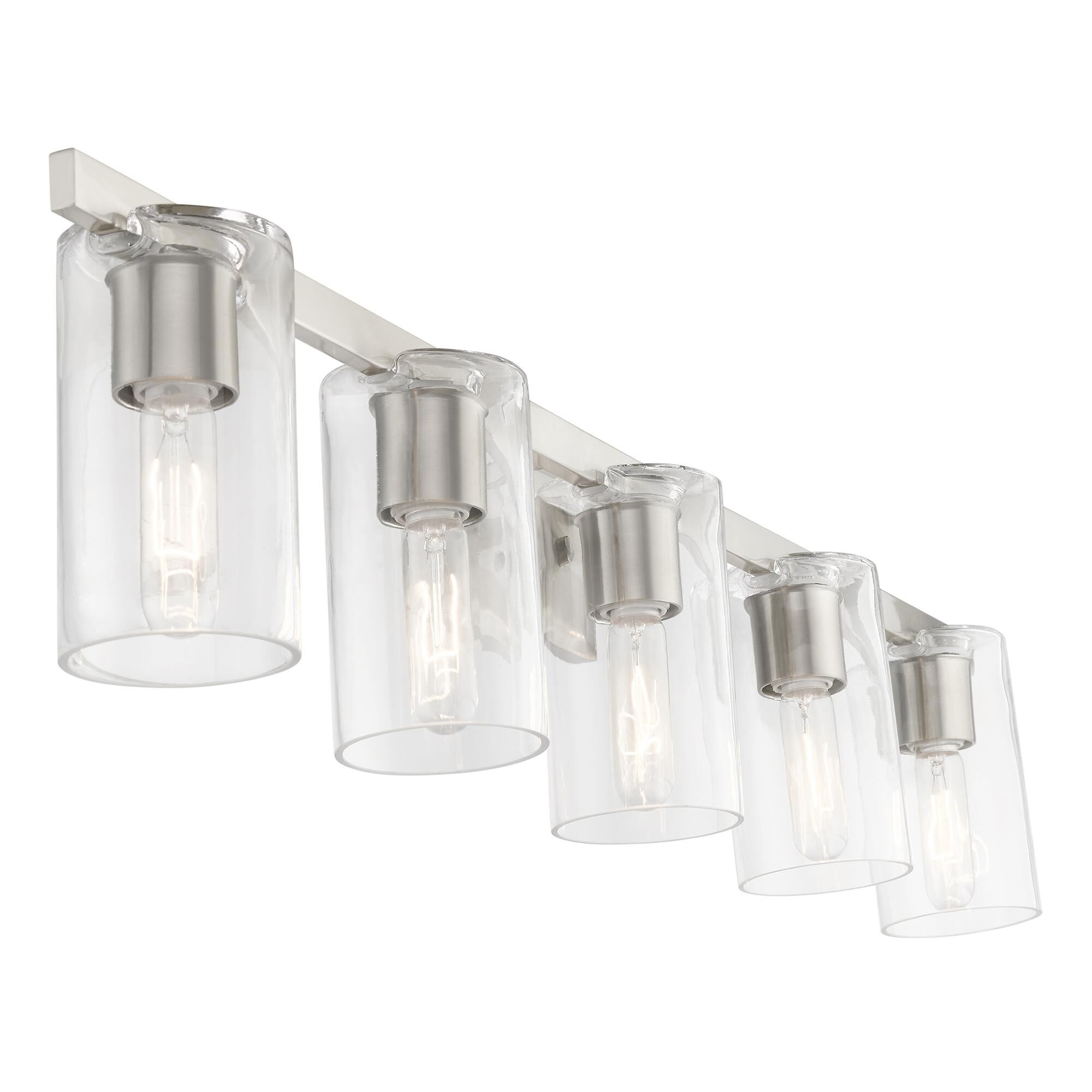 Shown in Brushed Nickel finish and Clear glass