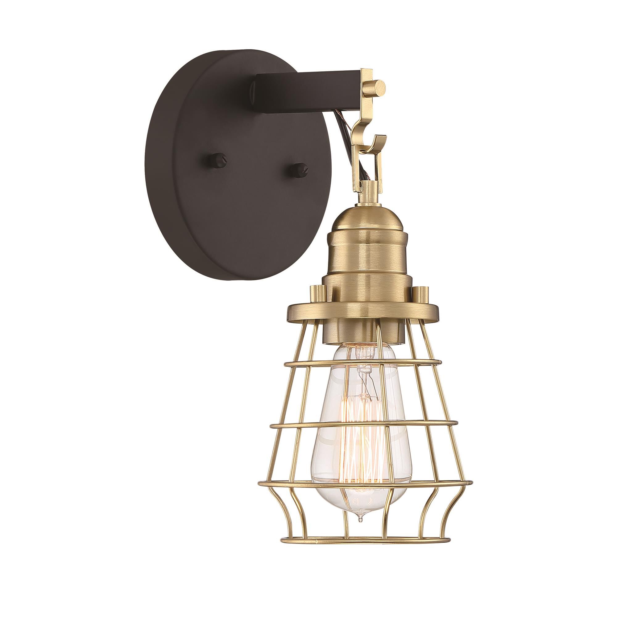 Shown in Flat Black and Satin Brass finish and Satin Brass glass and Satin Brass shade