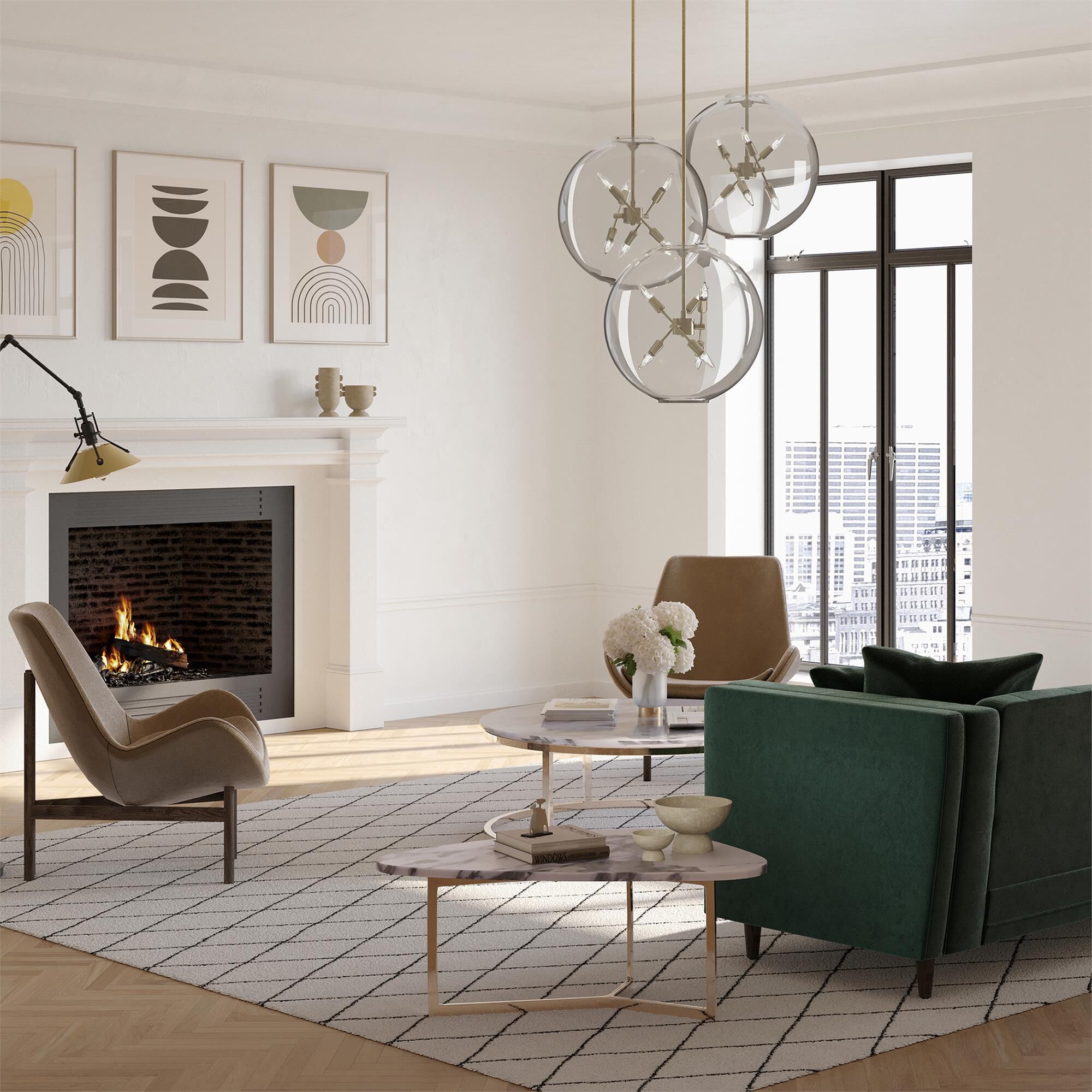 Shown in Modern Brass finish and Clear glass