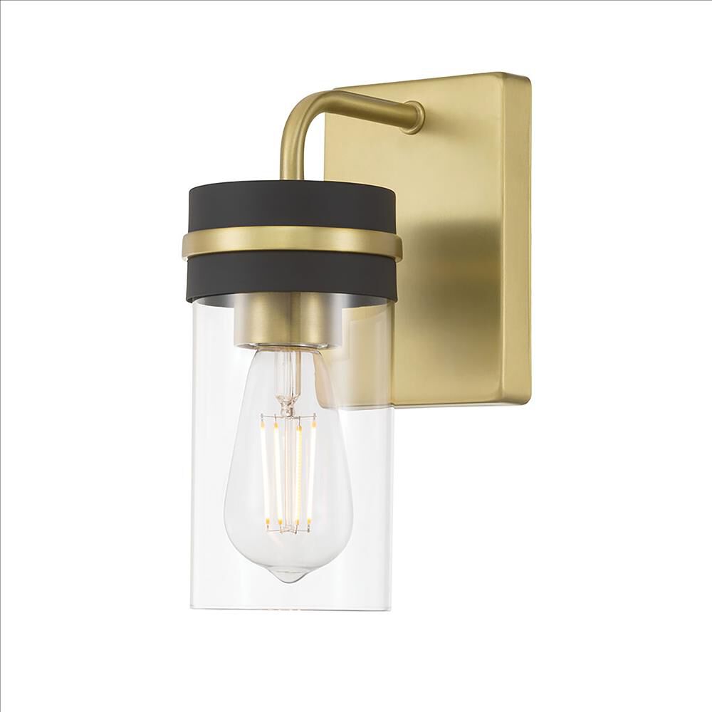 Shown in Vintage Brass finish and Clear glass