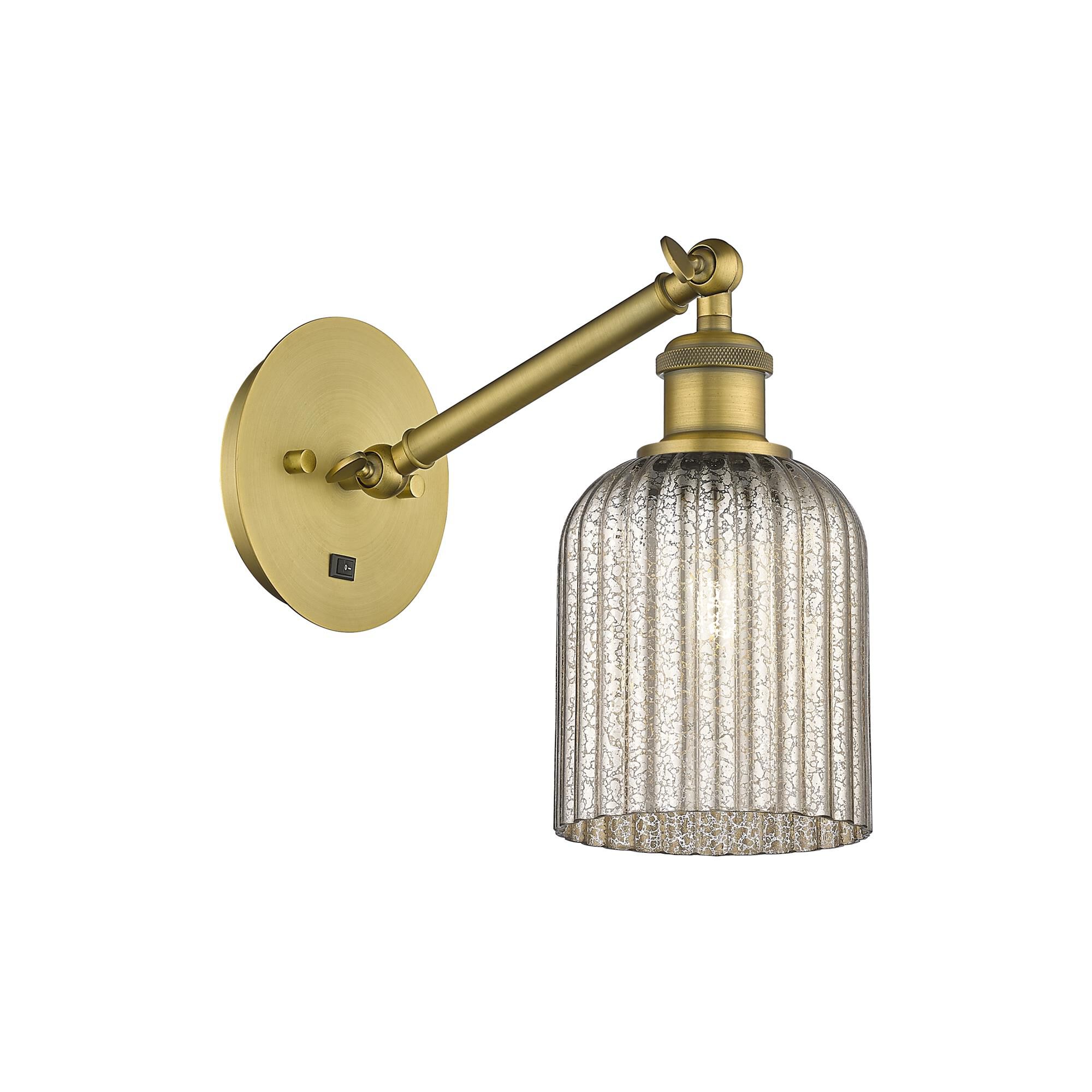 Shown in Brushed Brass finish and Mercury shade