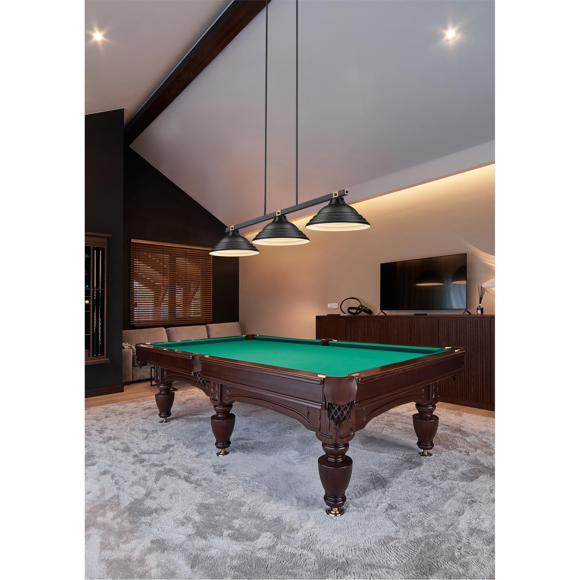 Shown in Matte Black + Rubbed Brass finish and Matte Black glass and Matte Black shade