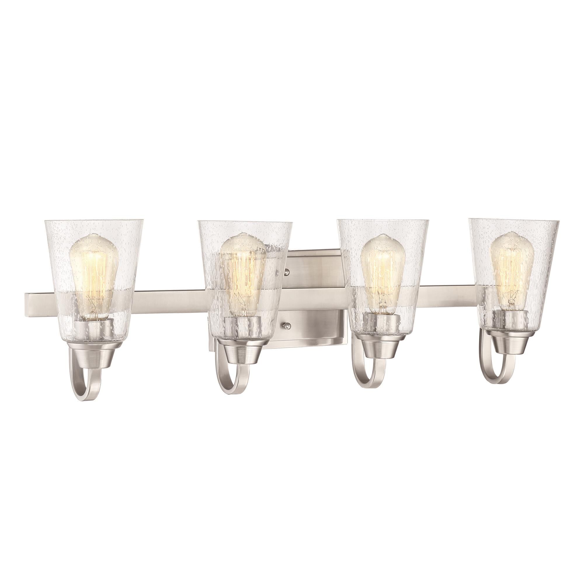 Shown in Brushed Polished Nickel finish and Clear Seeded glass and Glass shade