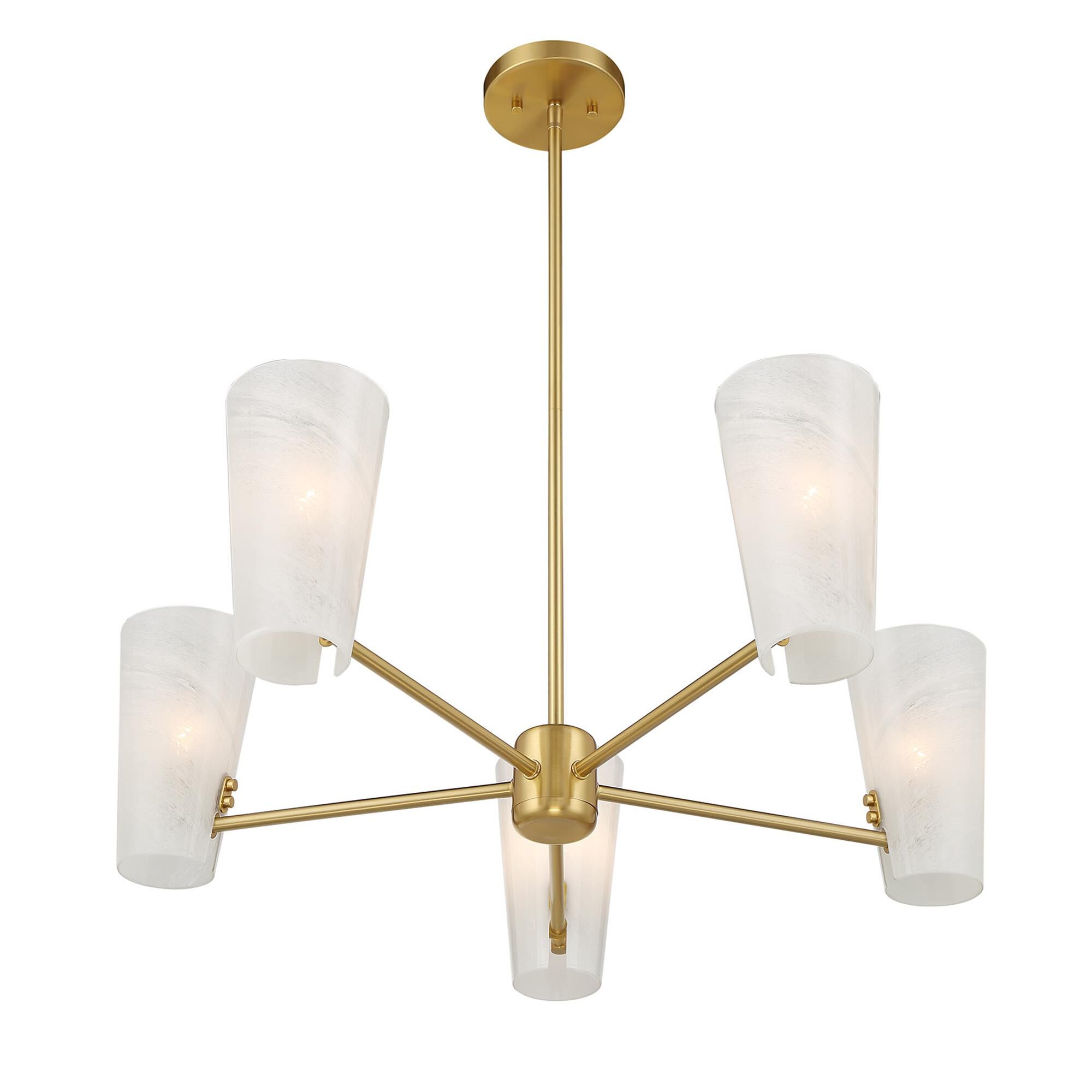 Shown in Natural Brass finish and White Strie glass