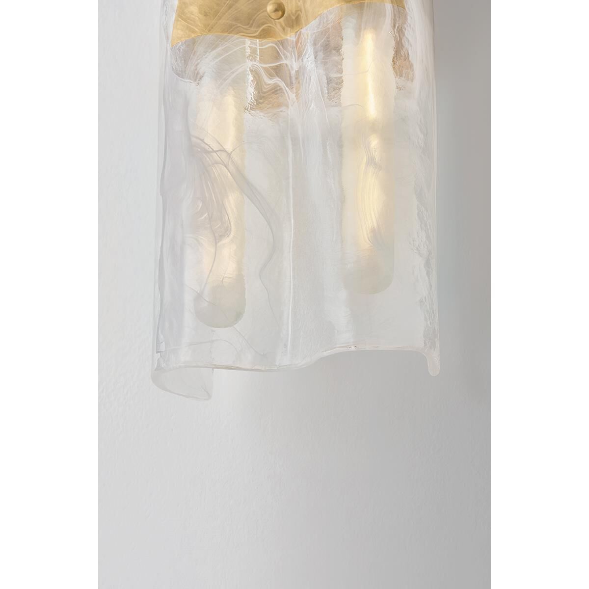 Shown in Vintage Brass finish and Blonchino glass