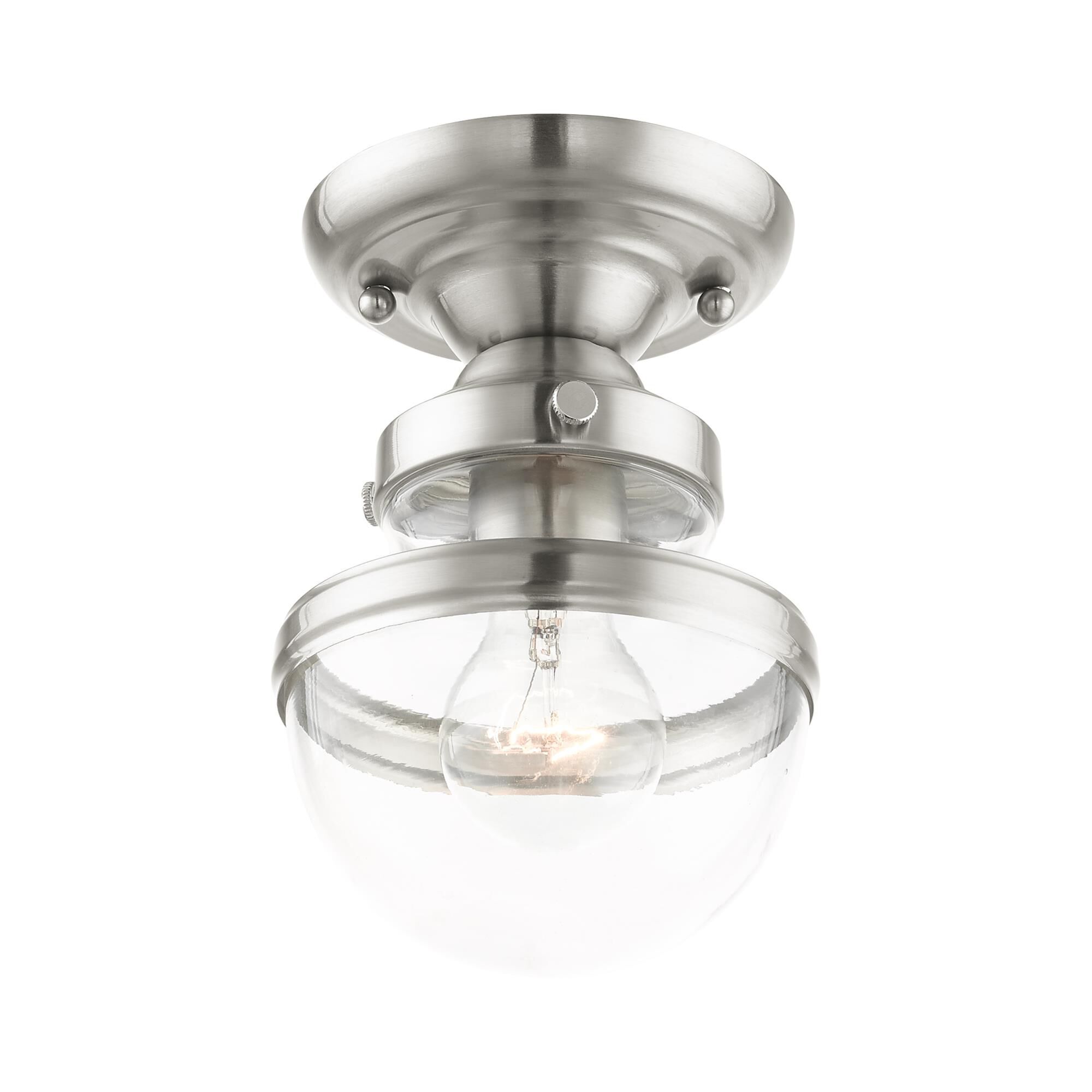 Shown in Brushed Nickel finish and Hand Blown Clear glass and Hand Blown Clear Glass shade