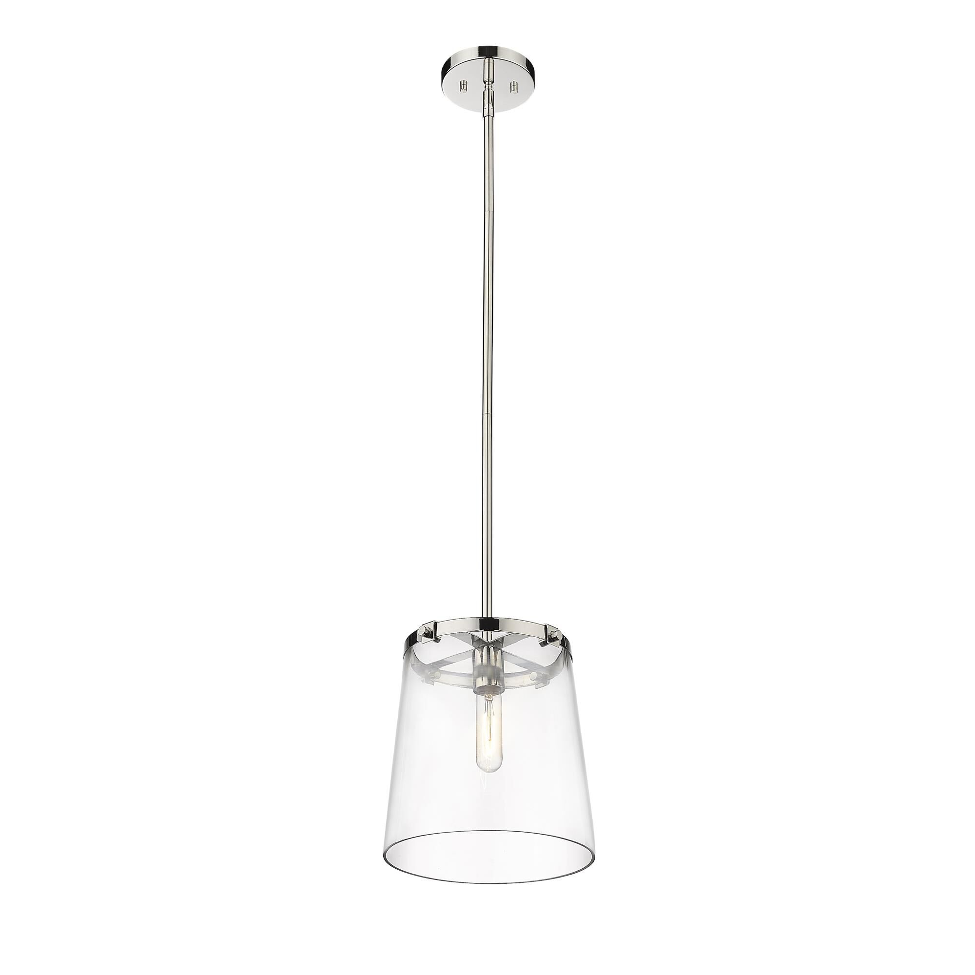 Shown in Polished Nickel finish and Glass shade