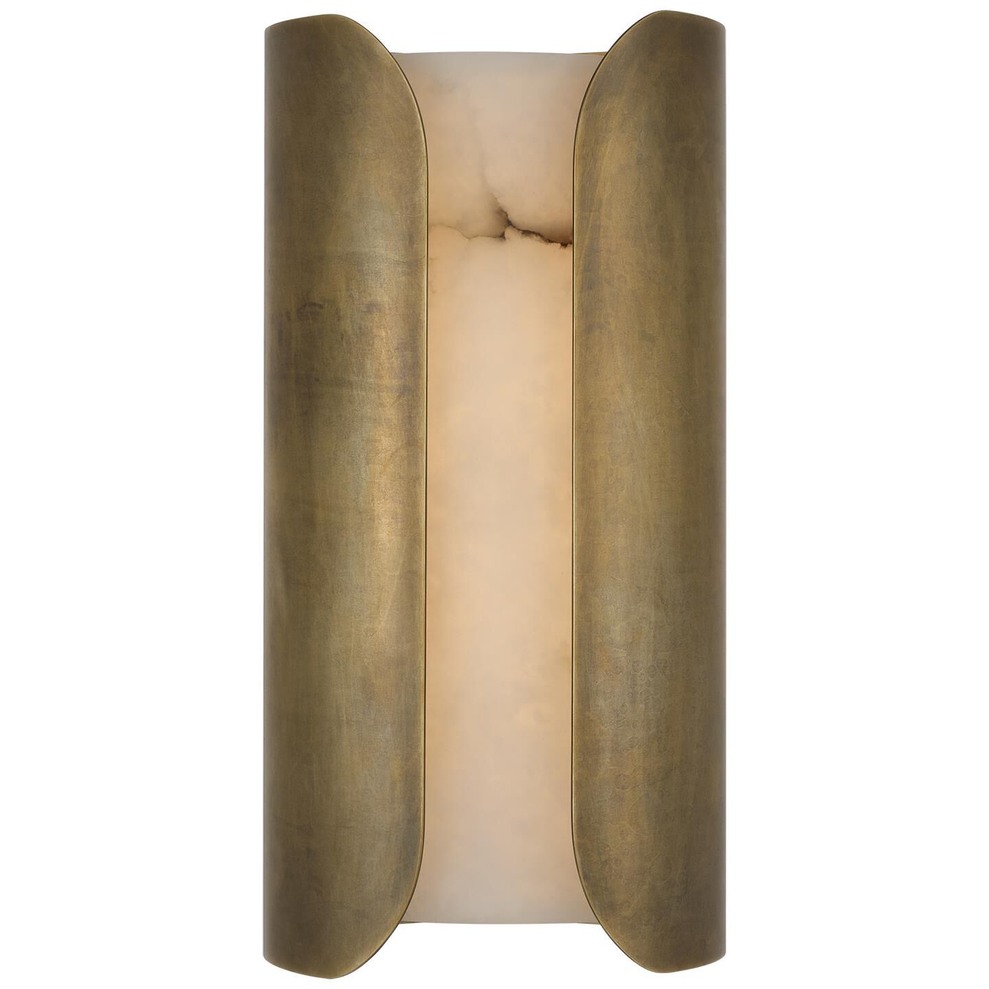Shown in Mottled Brass finish and Alabaster shade