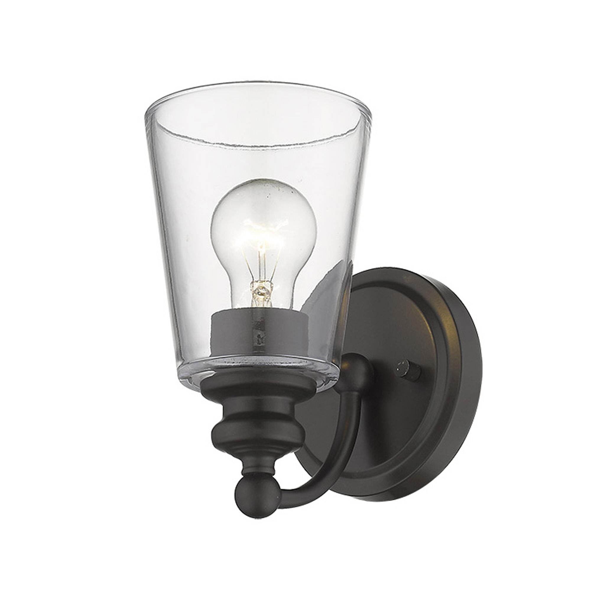 Shown in Oil-Rubbed Bronze finish and Clear glass and Clear, Cone Shaped Glass shade