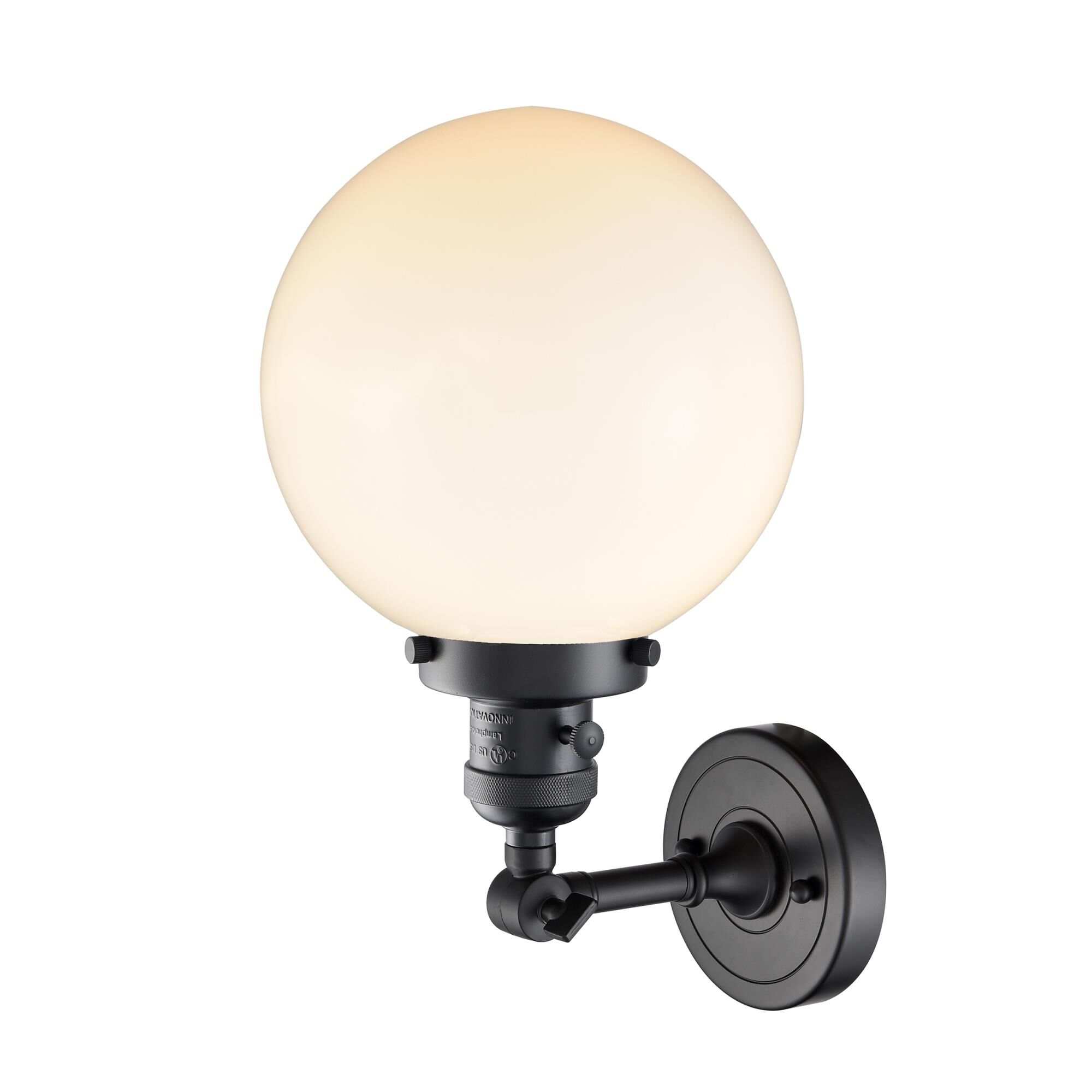 Shown in Matte Black finish and Matte White Cased glass and Switch on Socket accent