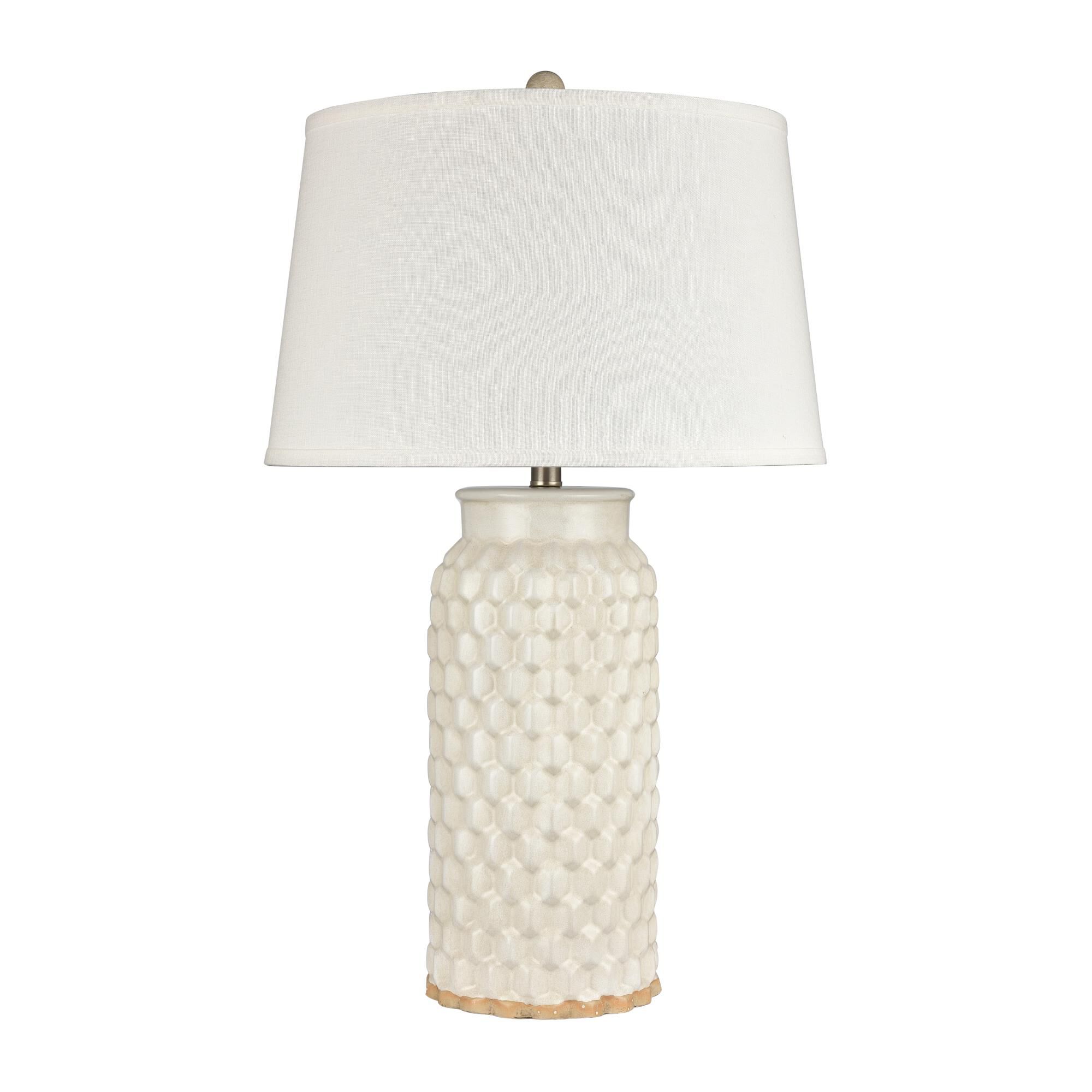 Shown in White Glazed finish and White Textured Linen Shade glass and White Textured Linen shade