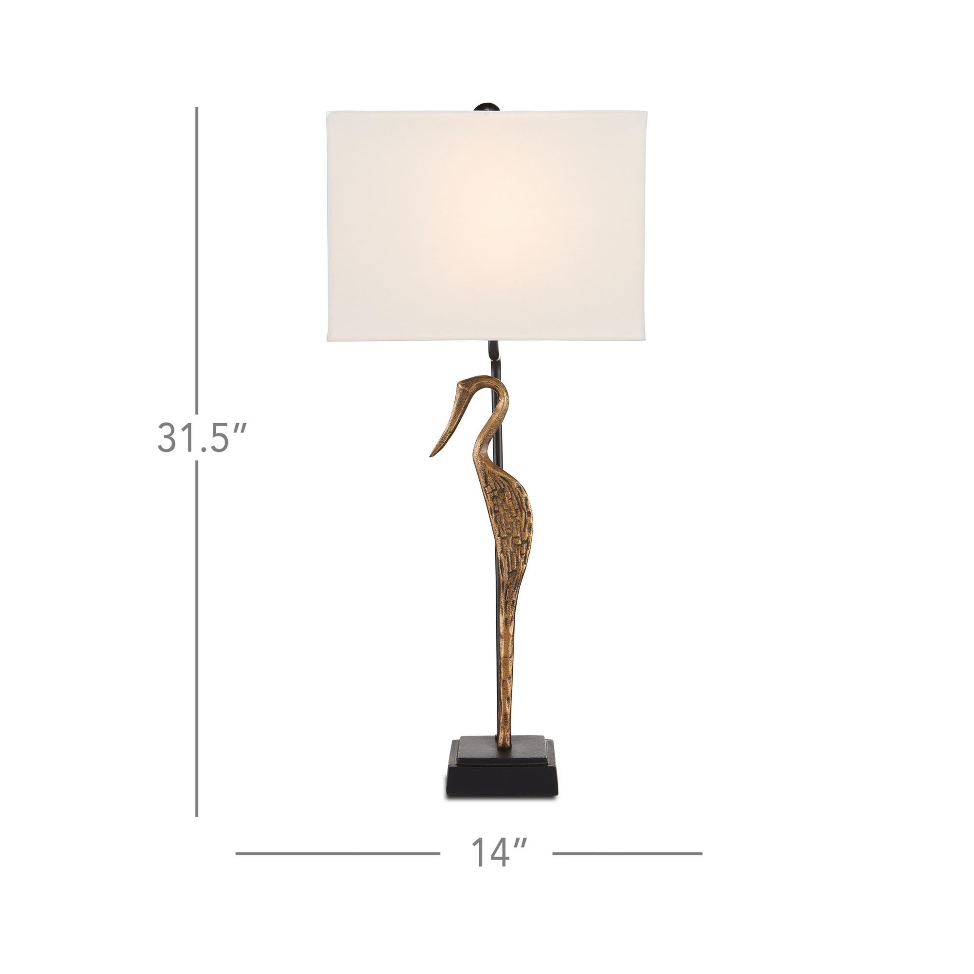 Shown in Antique Brass-Black finish and Bone Linen shade