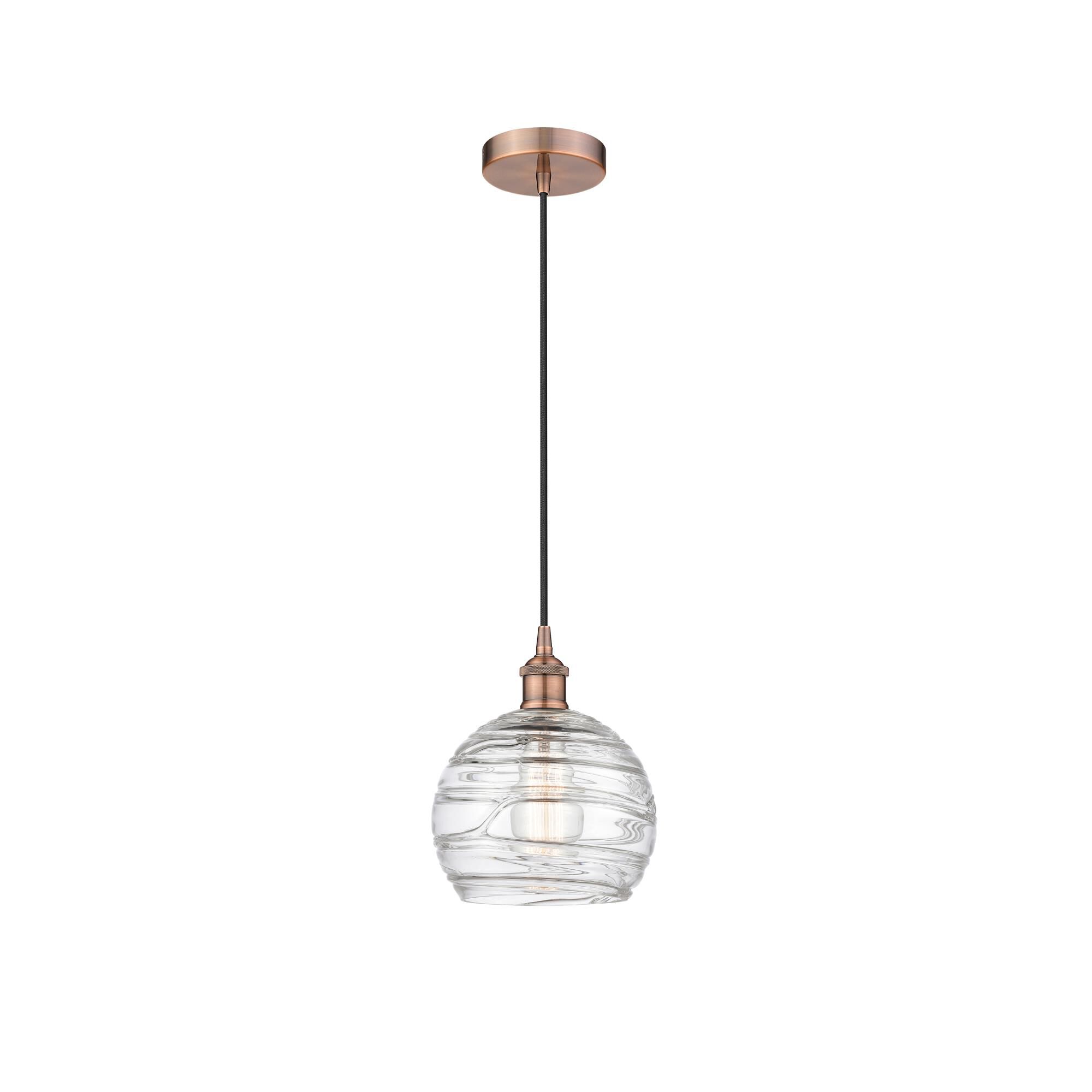Shown in Antique Copper finish and Clear Athens Deco Swirl 8