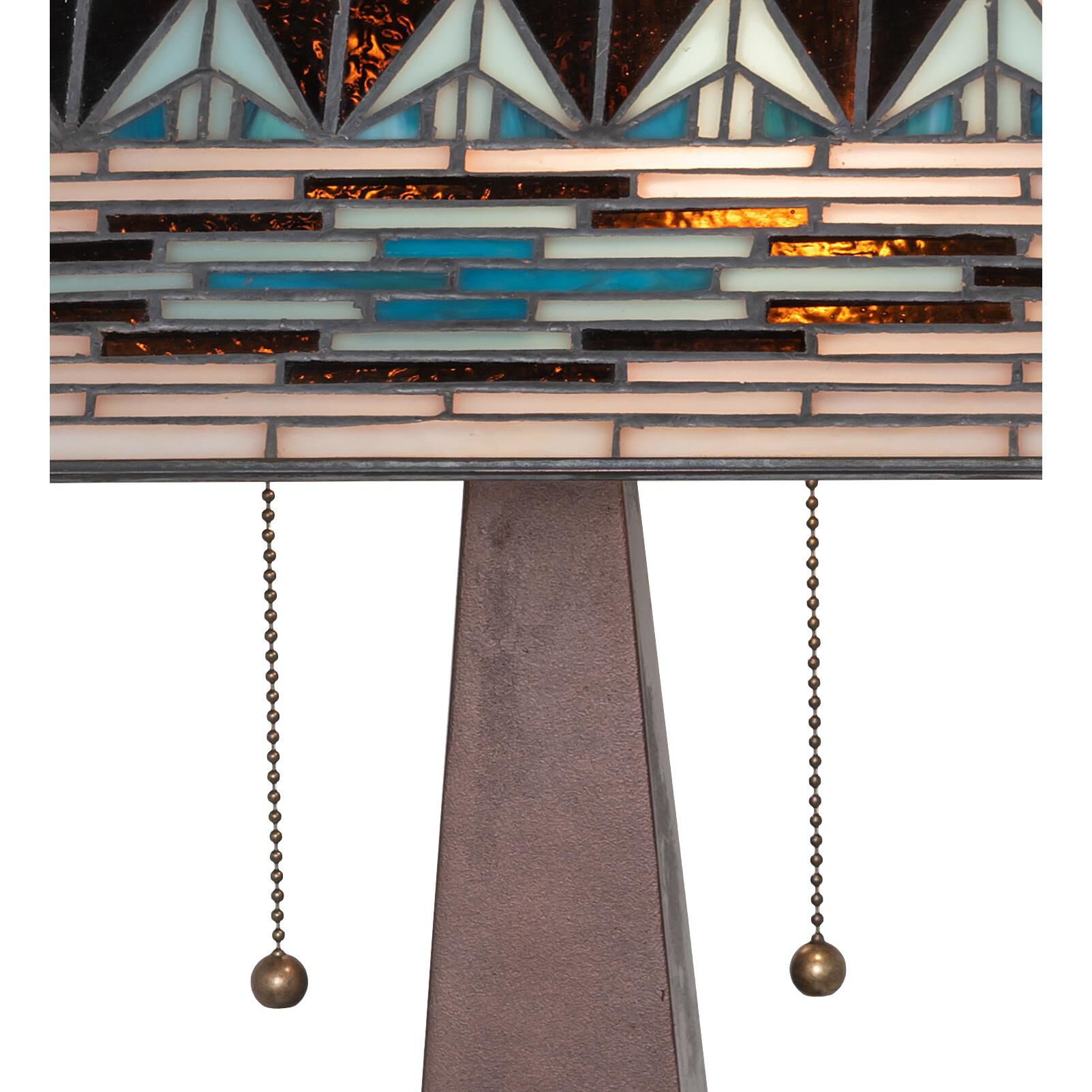 Shown in Mahogany Bronze finish and Green;Blue;Beige glass