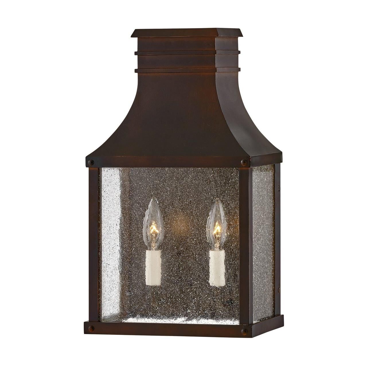 Shown in Blackened Copper finish and Clear Seedy glass