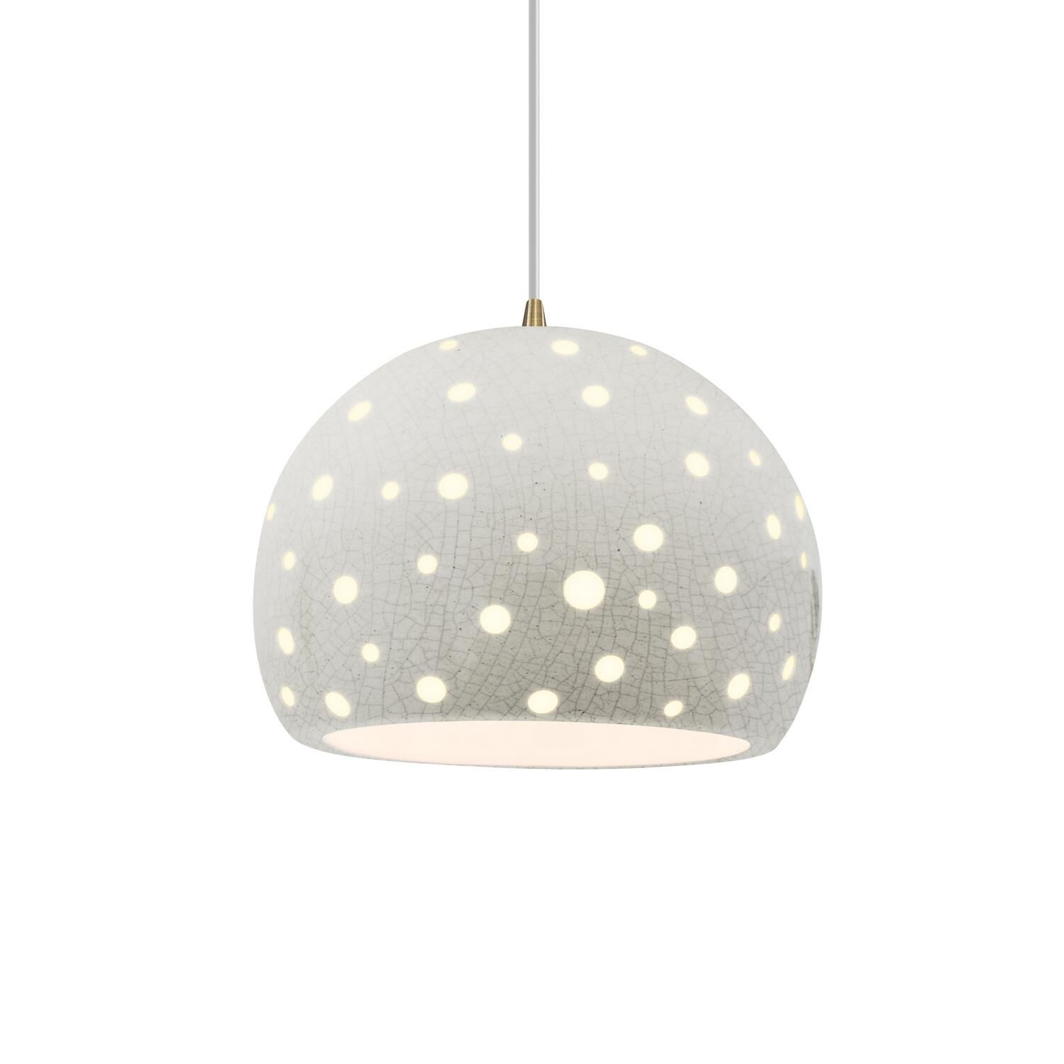 Shown in Antique Brass finish and White Crackle shade