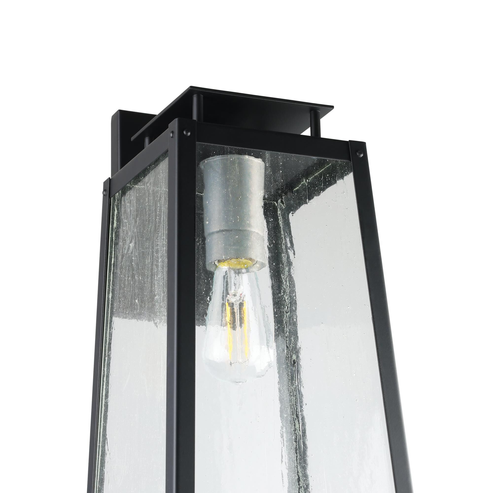 Shown in Matte Black finish and Clear Antique glass